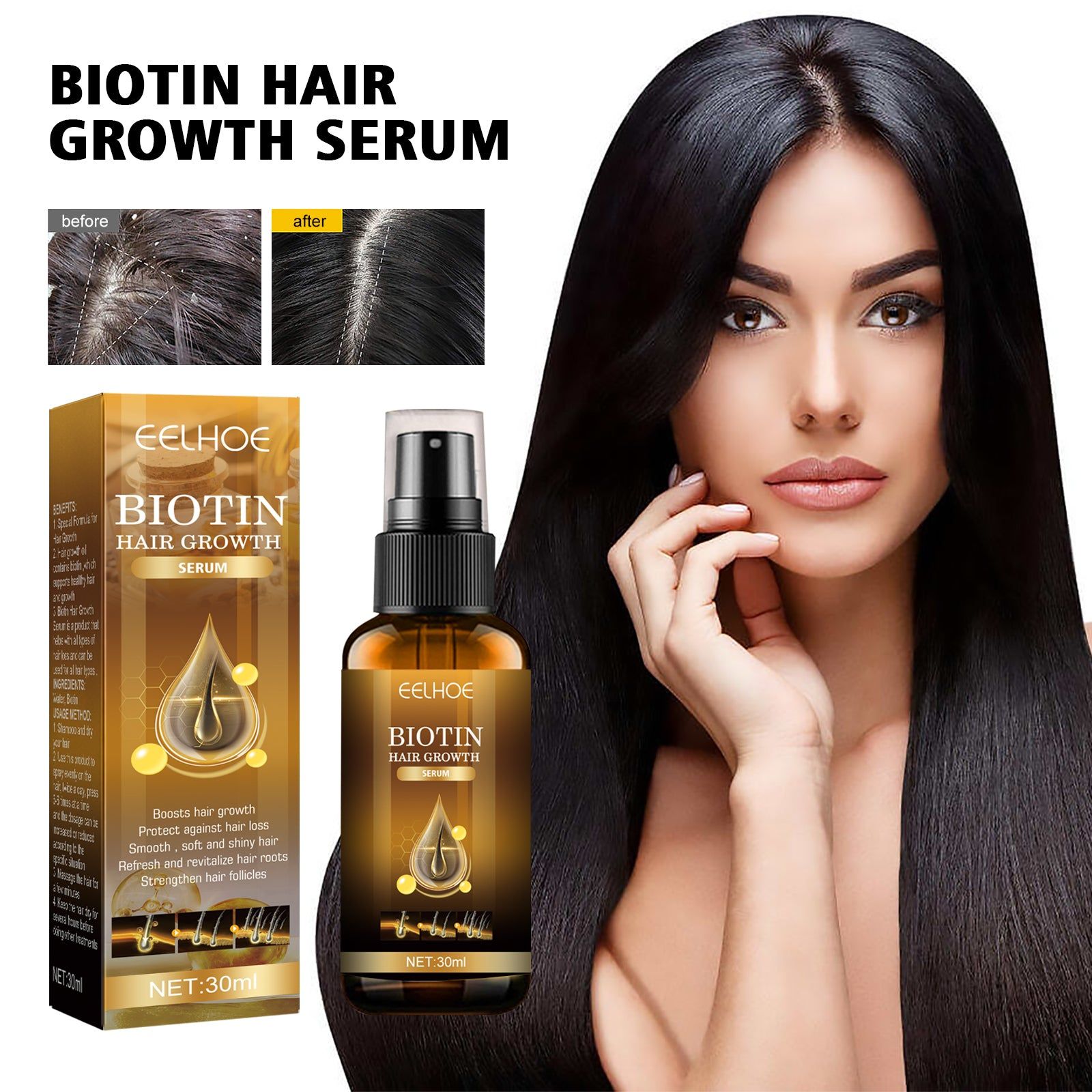 Biotin Hair Growth Spray, Thicker Healthier Hair, Anti-Rip Repair, Scalp Nourishment ,30ml
