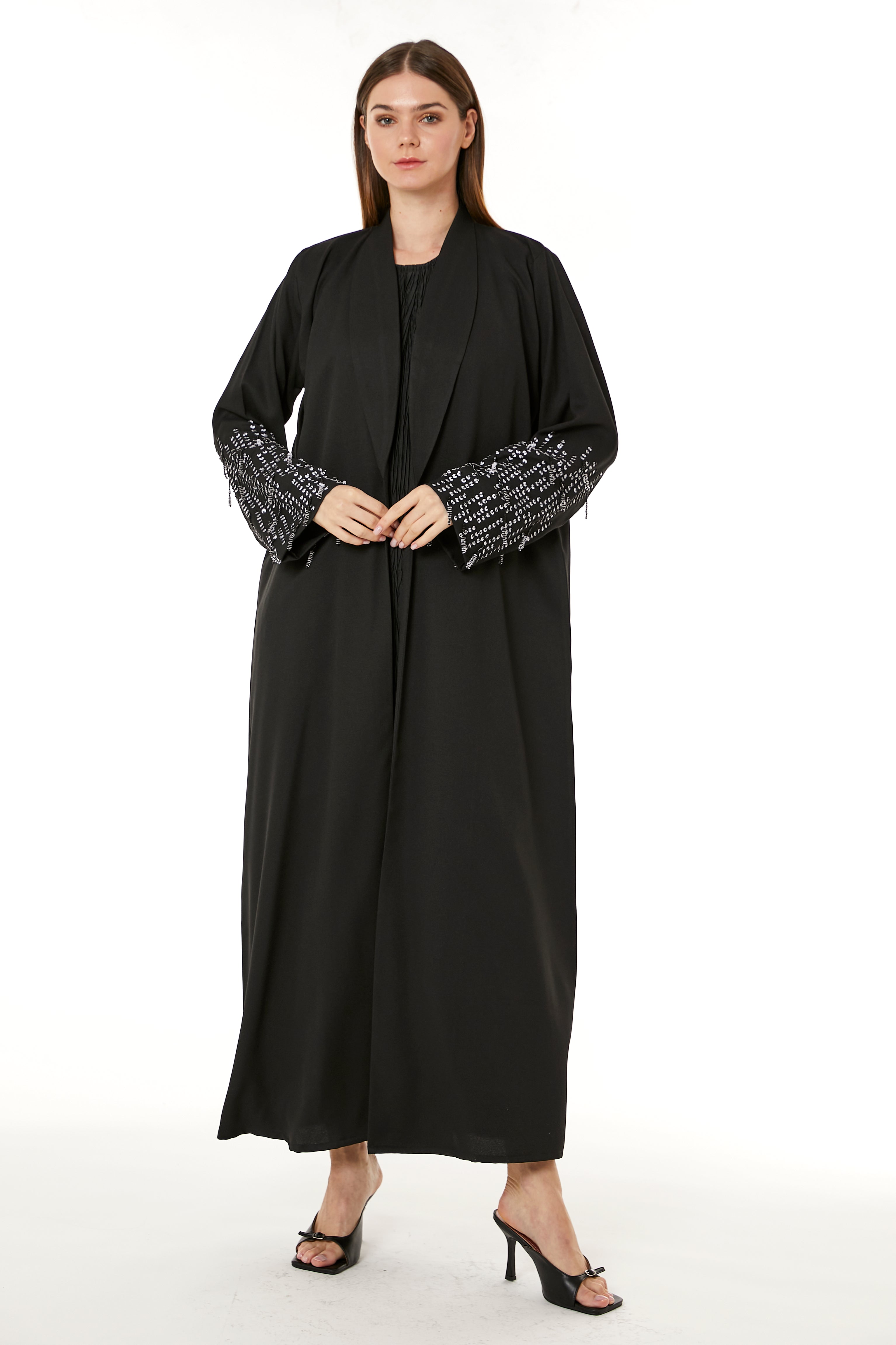 MOiSTREET Black Indonesian Crepe Hand Embellished Abaya