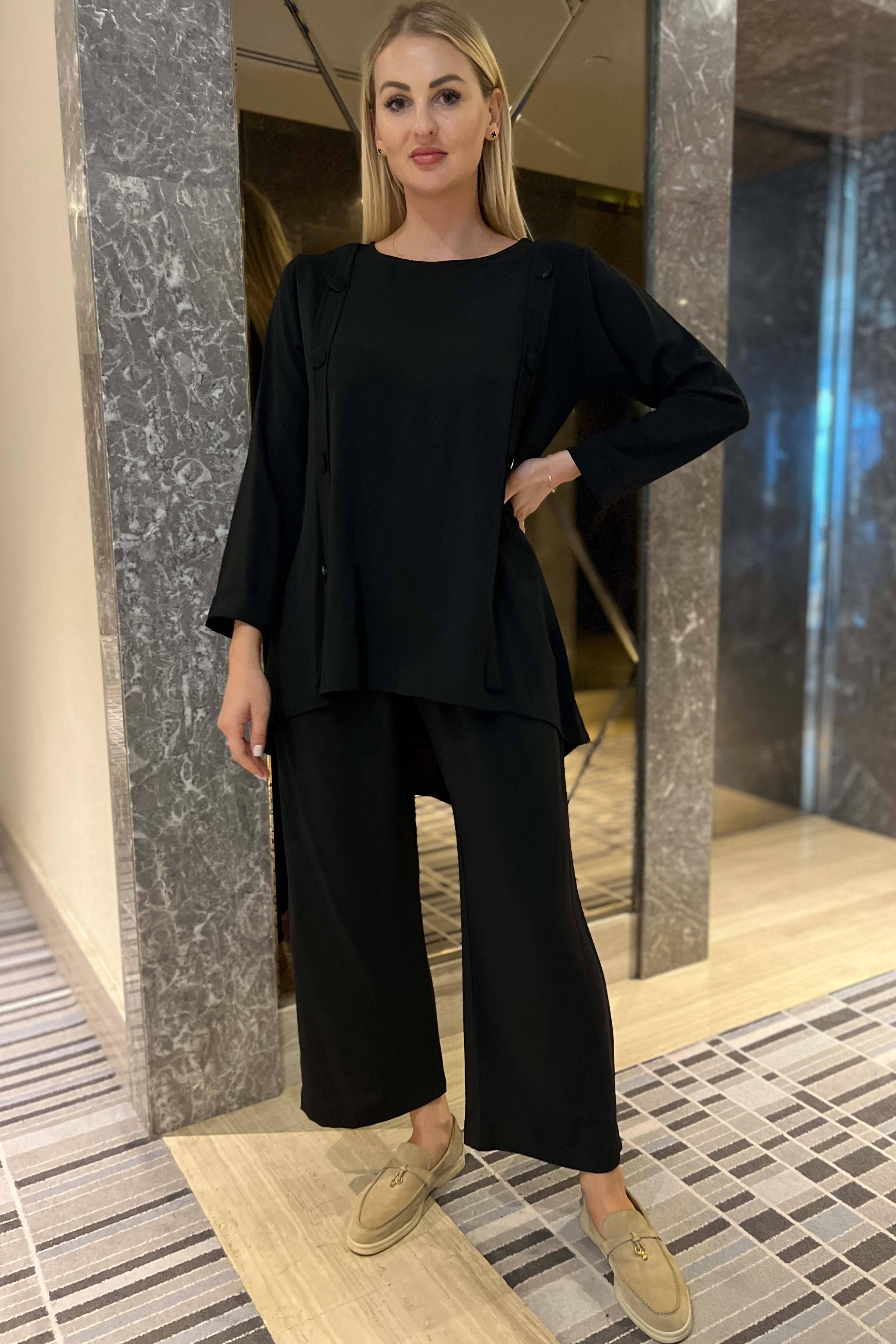 MOiSTREET Black CEY Fabric Top And Pants Set