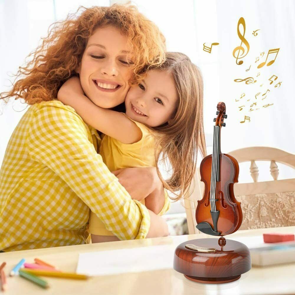 Rotating Music Box Mini Violin Guitar Crafts Instrument Replica Ornaments Home Decoration