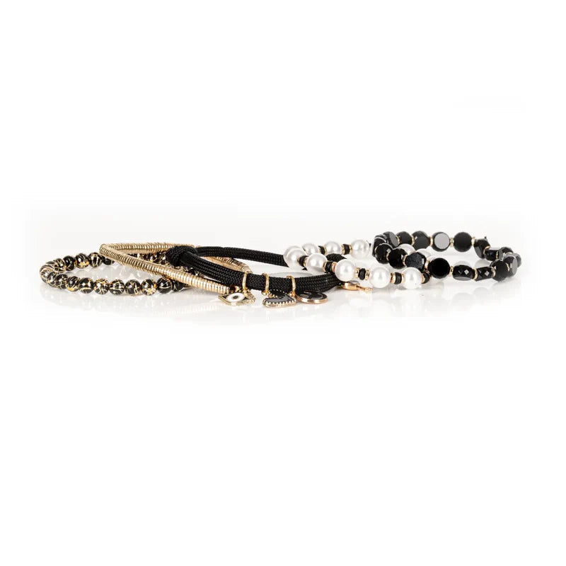 The Dark Black Pearl Charm Stack Bracelet