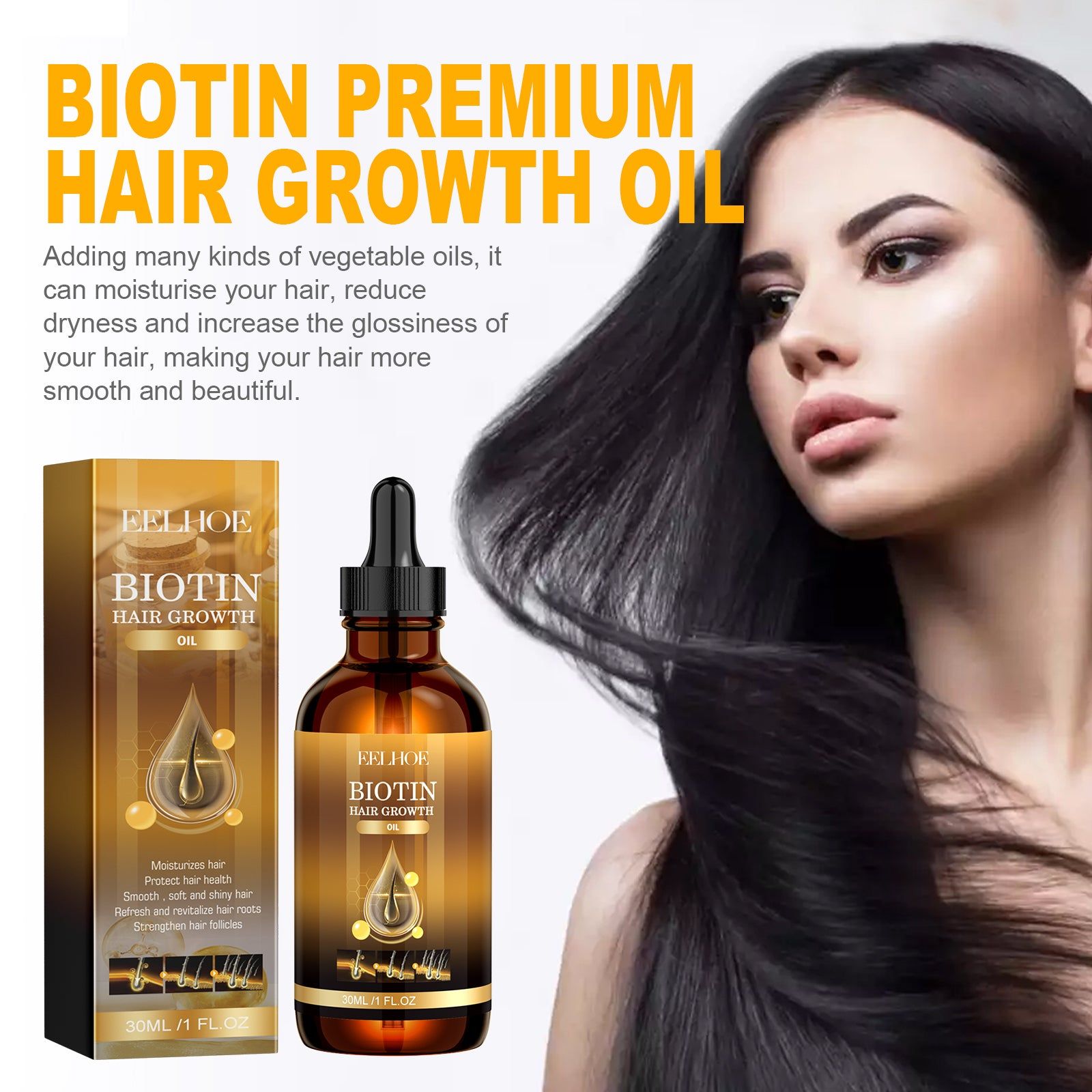Biotin Hair Oil for Tight Hair Care, Deep Nourishing, Promotes Growth, Thicker, Shinier Hair ,30ml