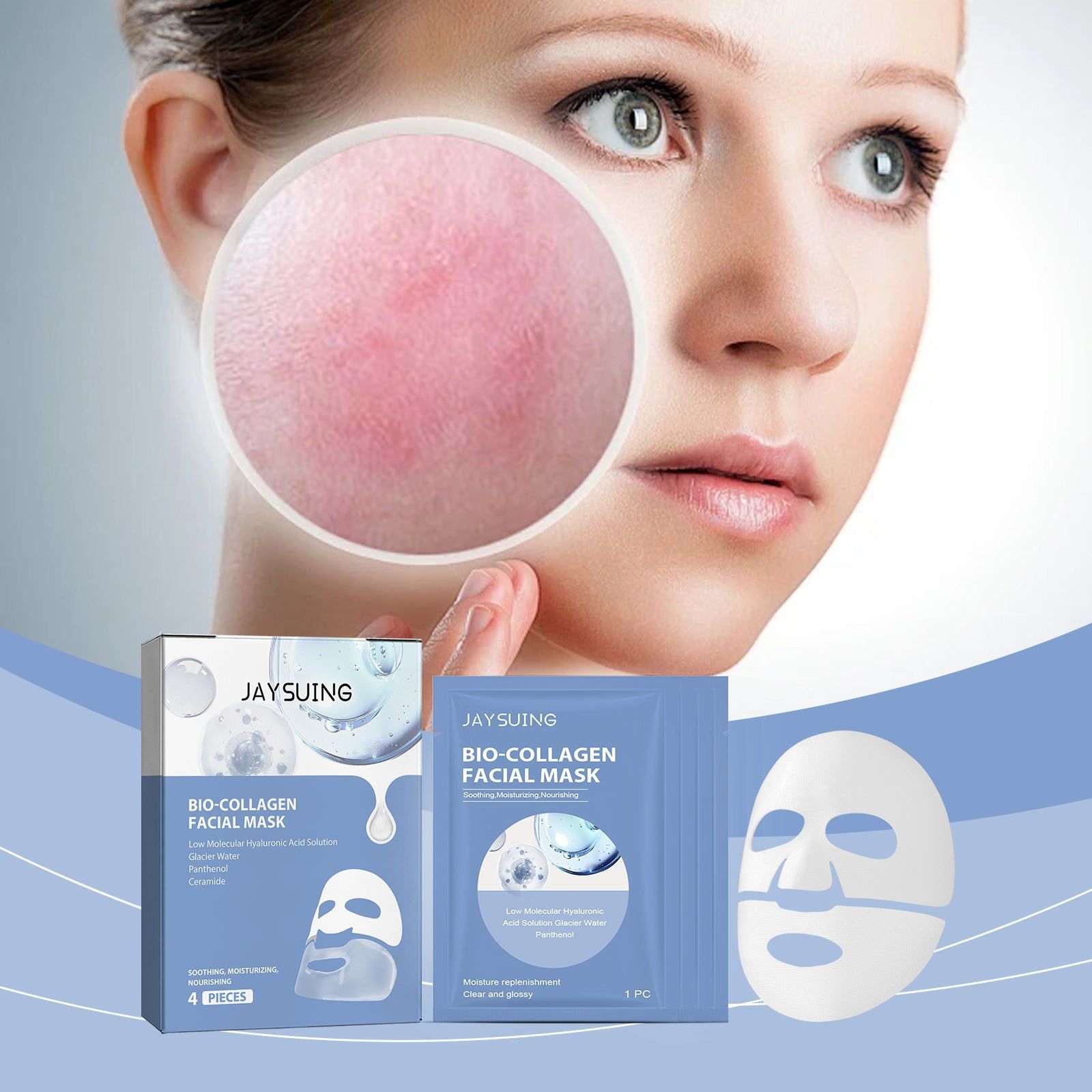 Collagen Facial Mask, Hydrating, Brightening, Anti-Aging, Skin Elasticity ,4pieces