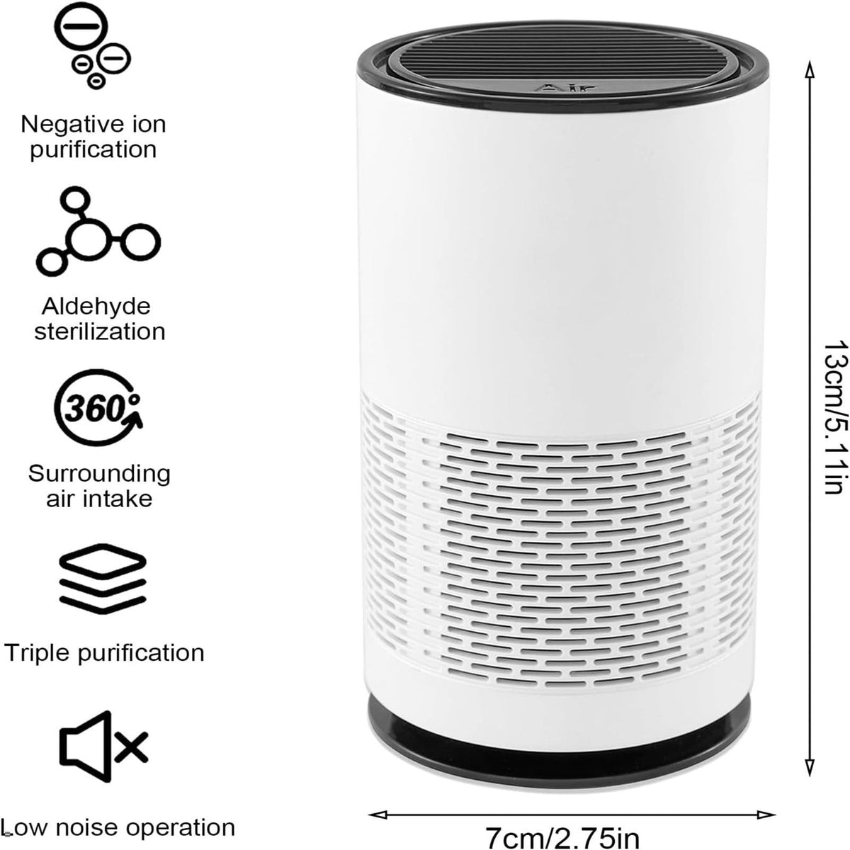 Portable Air Purifier Air Cleaner Quiet Filter Odor Eliminator for Bedroom Kitchen Bathroom