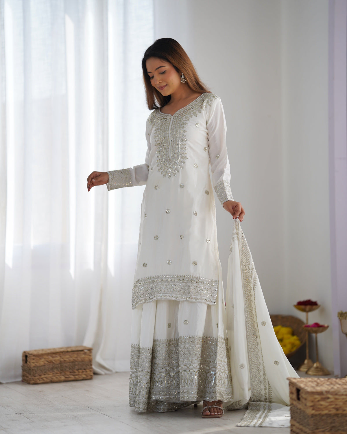 Fab Zone Women's Heavy Embroidered Kurti Plazo Set With Dupatta