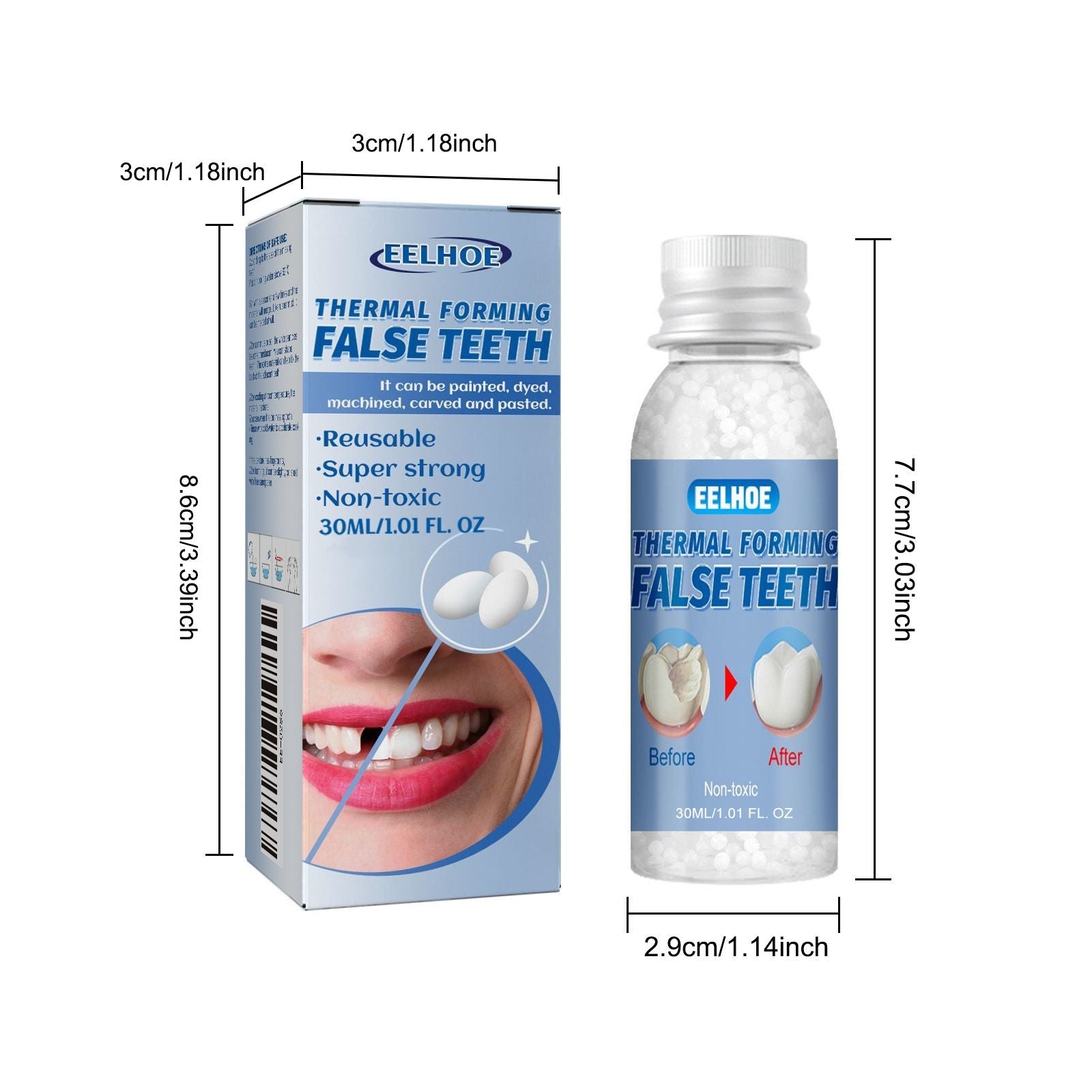 EELHOE Thermal Forming False Teeth Beads, Temporary Cosmetic Tooth Filler, Moldable Denture Adhesive for Smile Makeover
