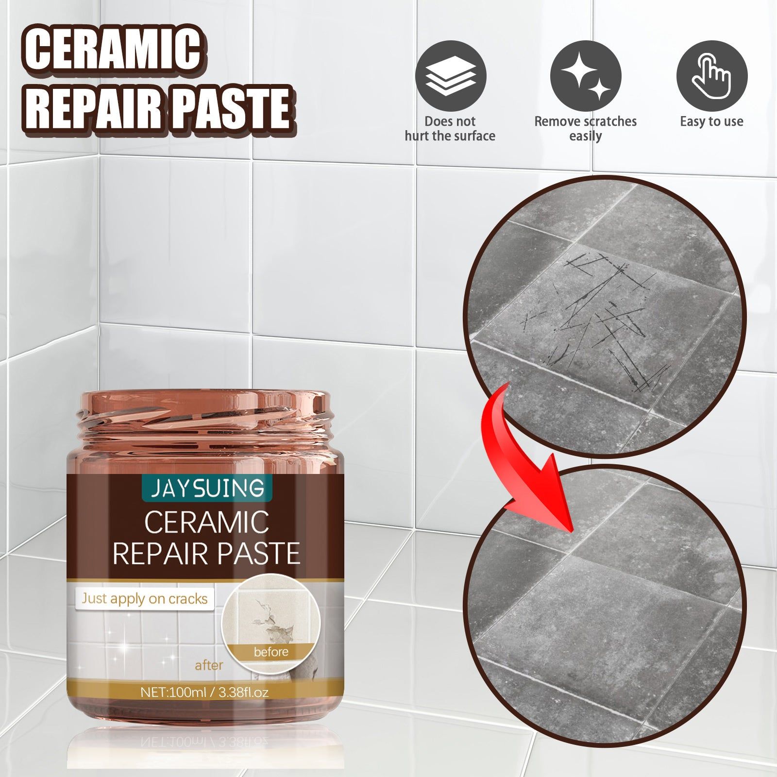 Ceramic Floor Tile Repair Paste, Crack Fix, Waterproof, Easy DIY Tile Repair ,100ml