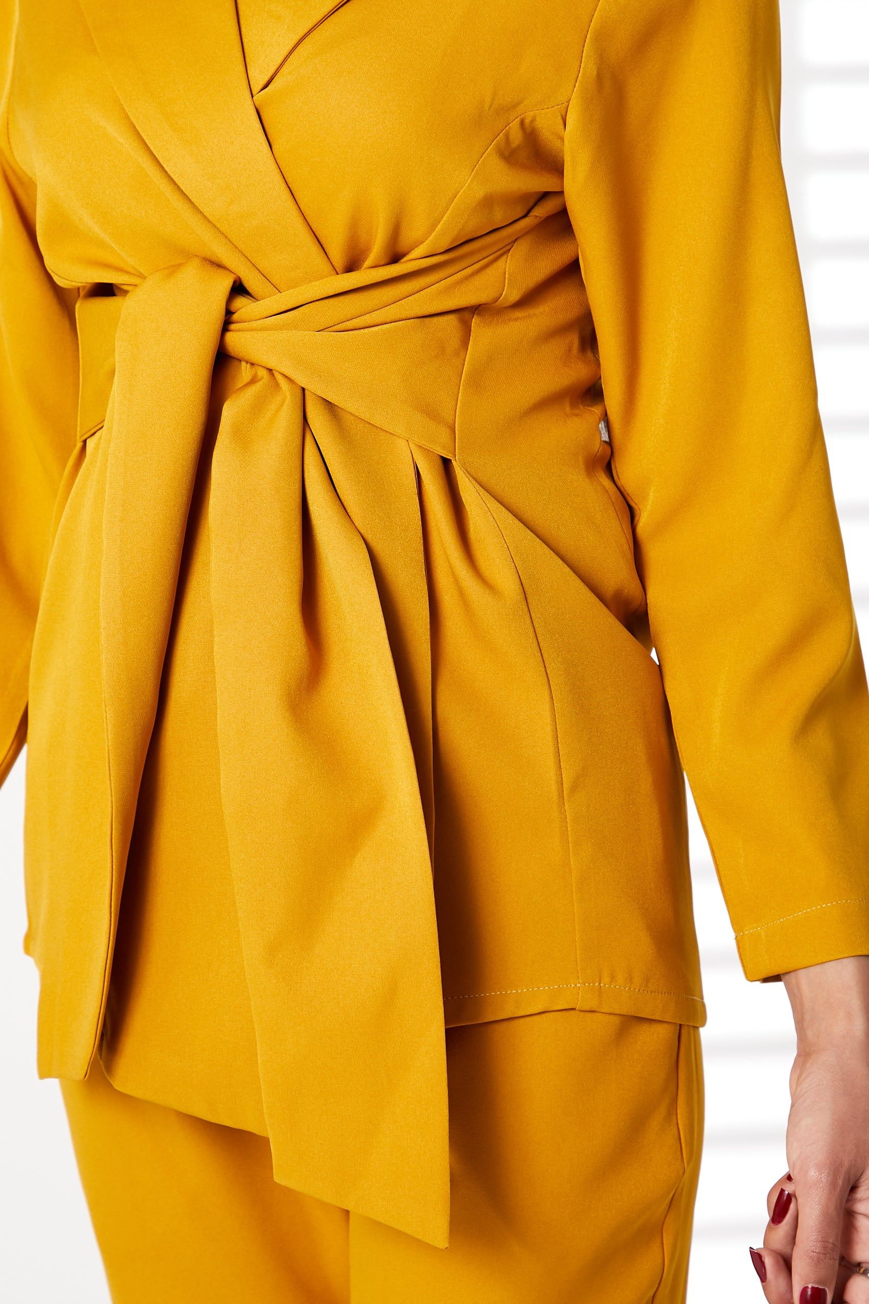 MOiSTREET Yellow Barbie Crepe Fabric Blazer and Pants Set