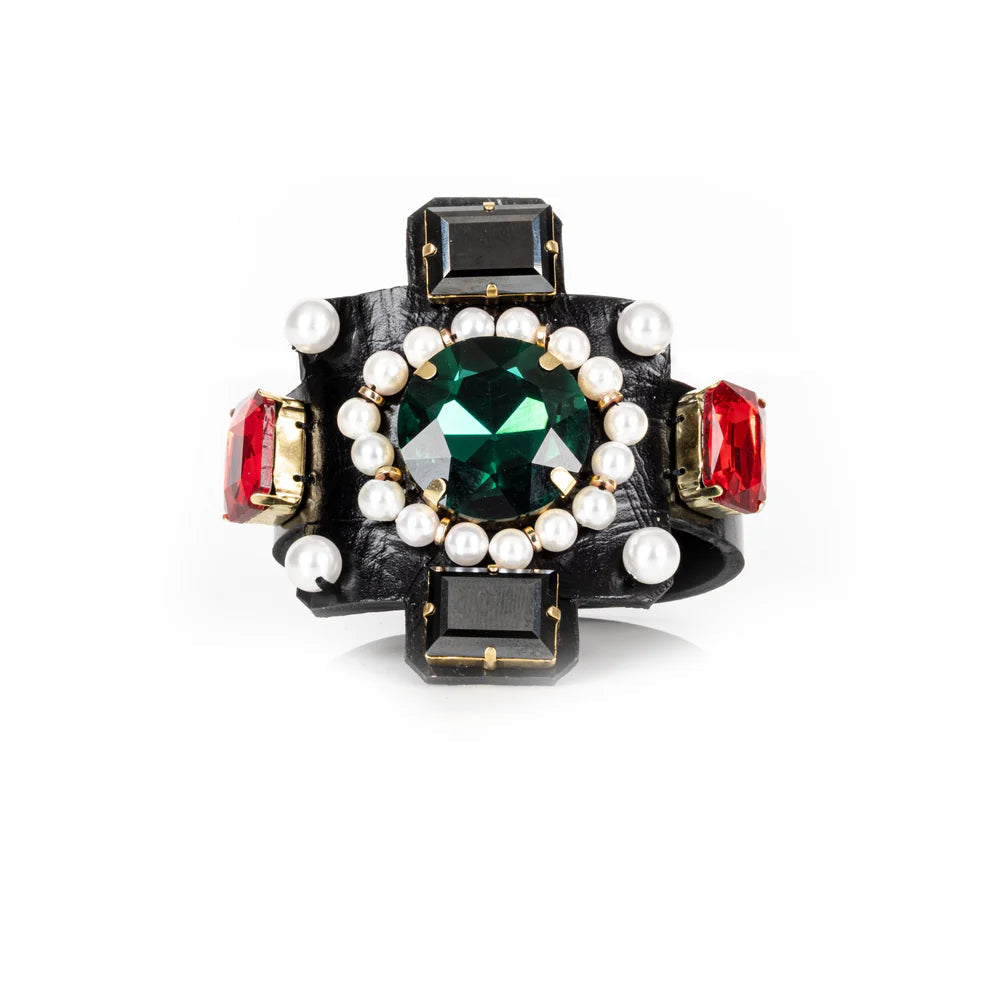 The Dark Imperial Crown Crystal Leather Cuff