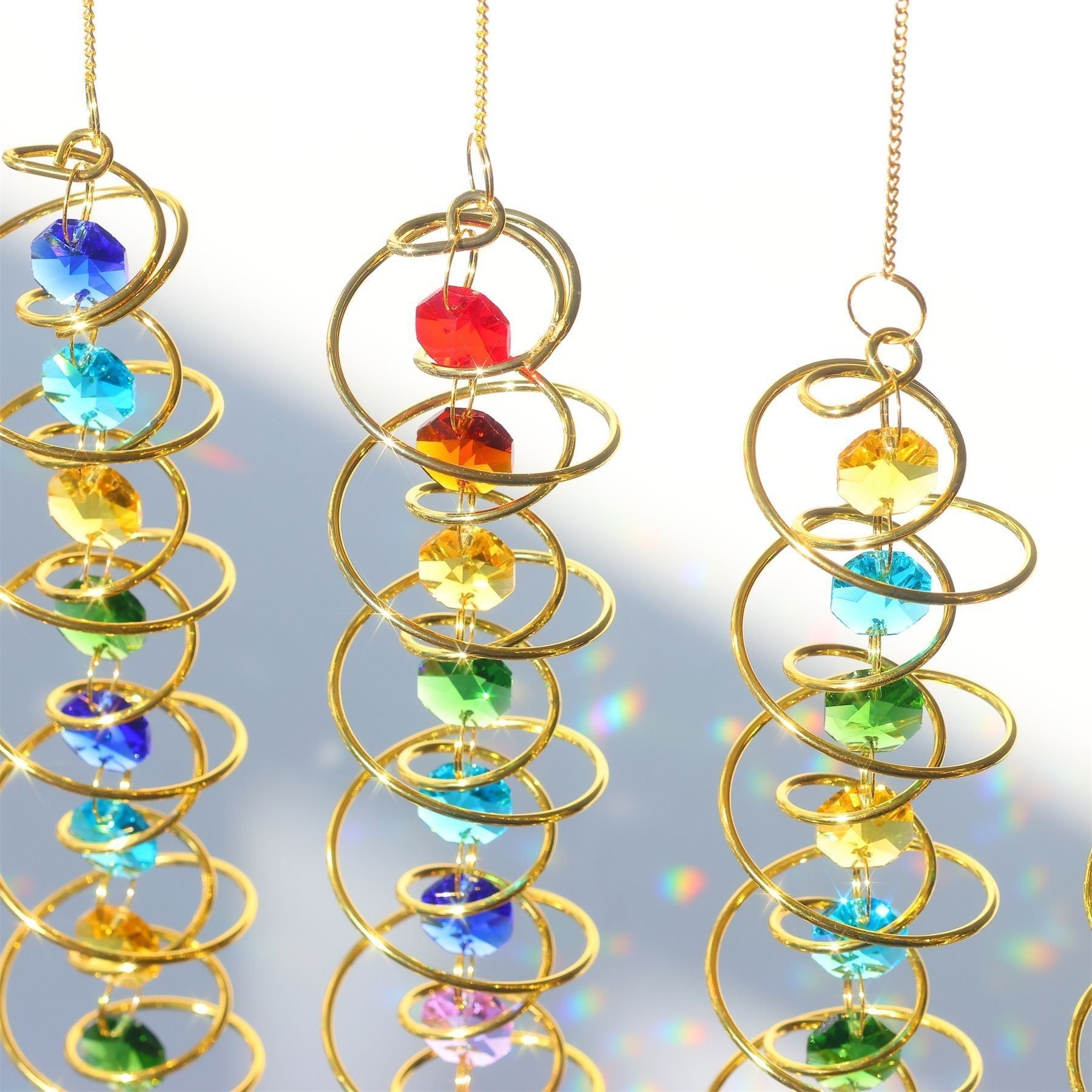 Suncatcher Wind Spinner Gazing Ball Spiral Tail Crystal Sun Catchers with Seven Chakra Beads