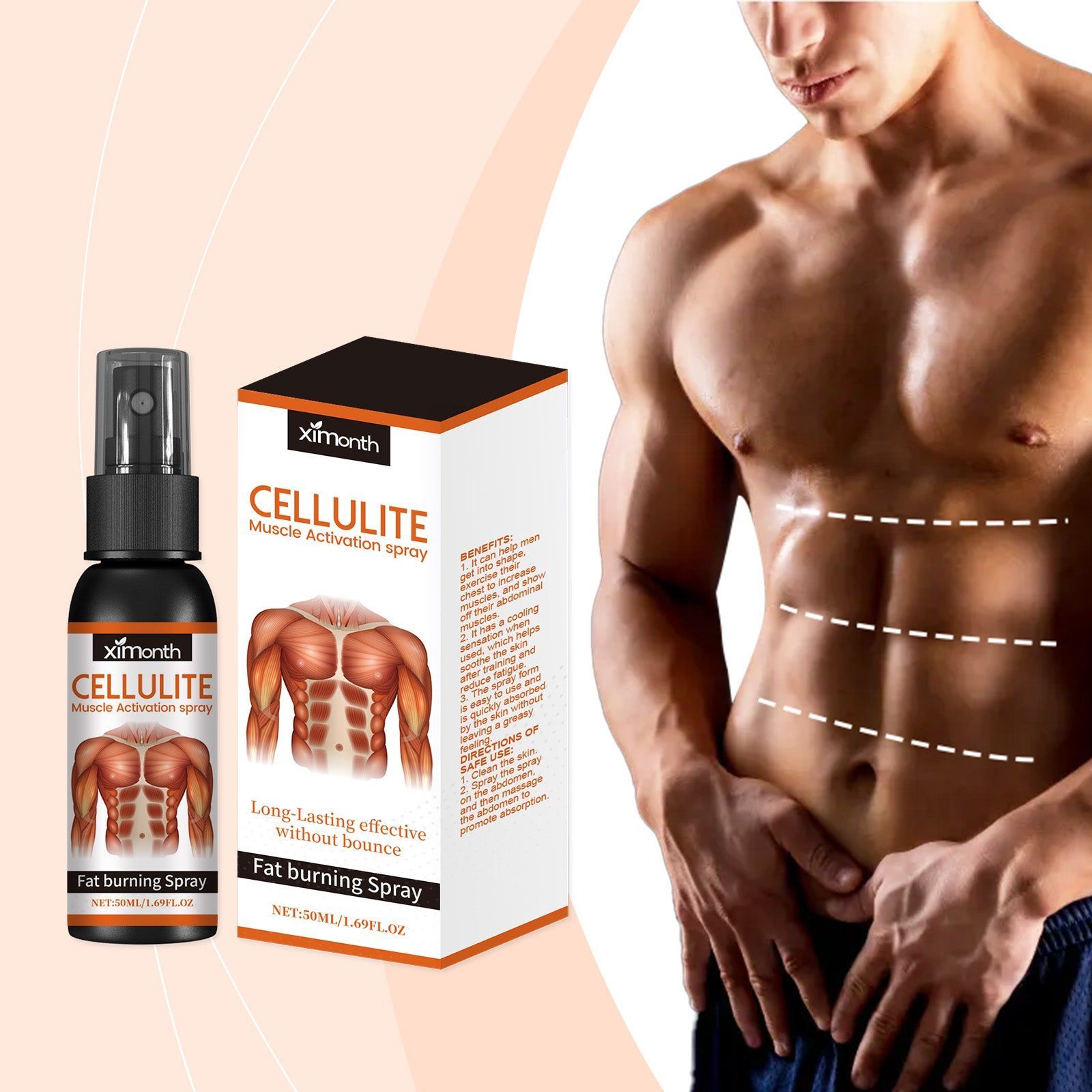 Abs Spray for Muscle Shaping, Toning, and Skin Smoothing, Cool Post-Workout Relief ,50ml