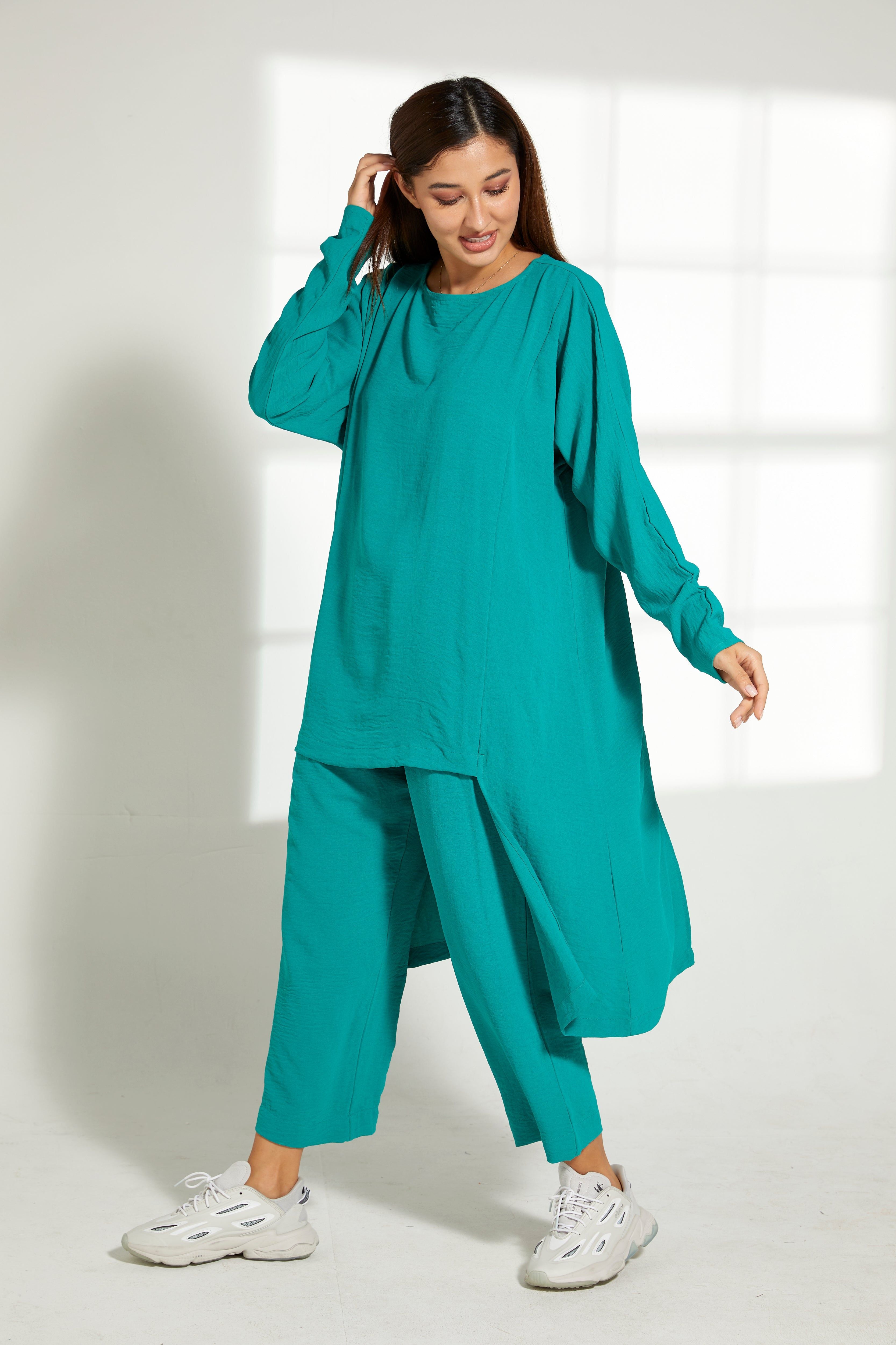 MOiSTREET Sea Green CEY Fabric Top And Pants Set