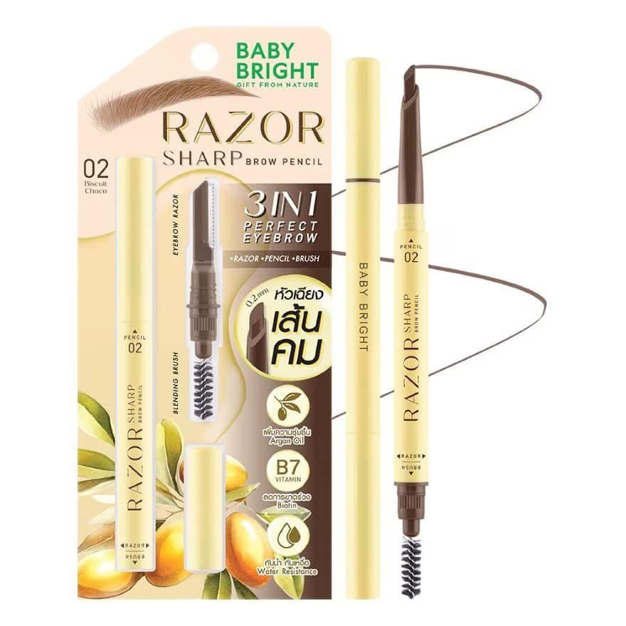 Razor Sharp Brow Pencil 0.15g Baby Bright (M) #02 Biscuit Choco
