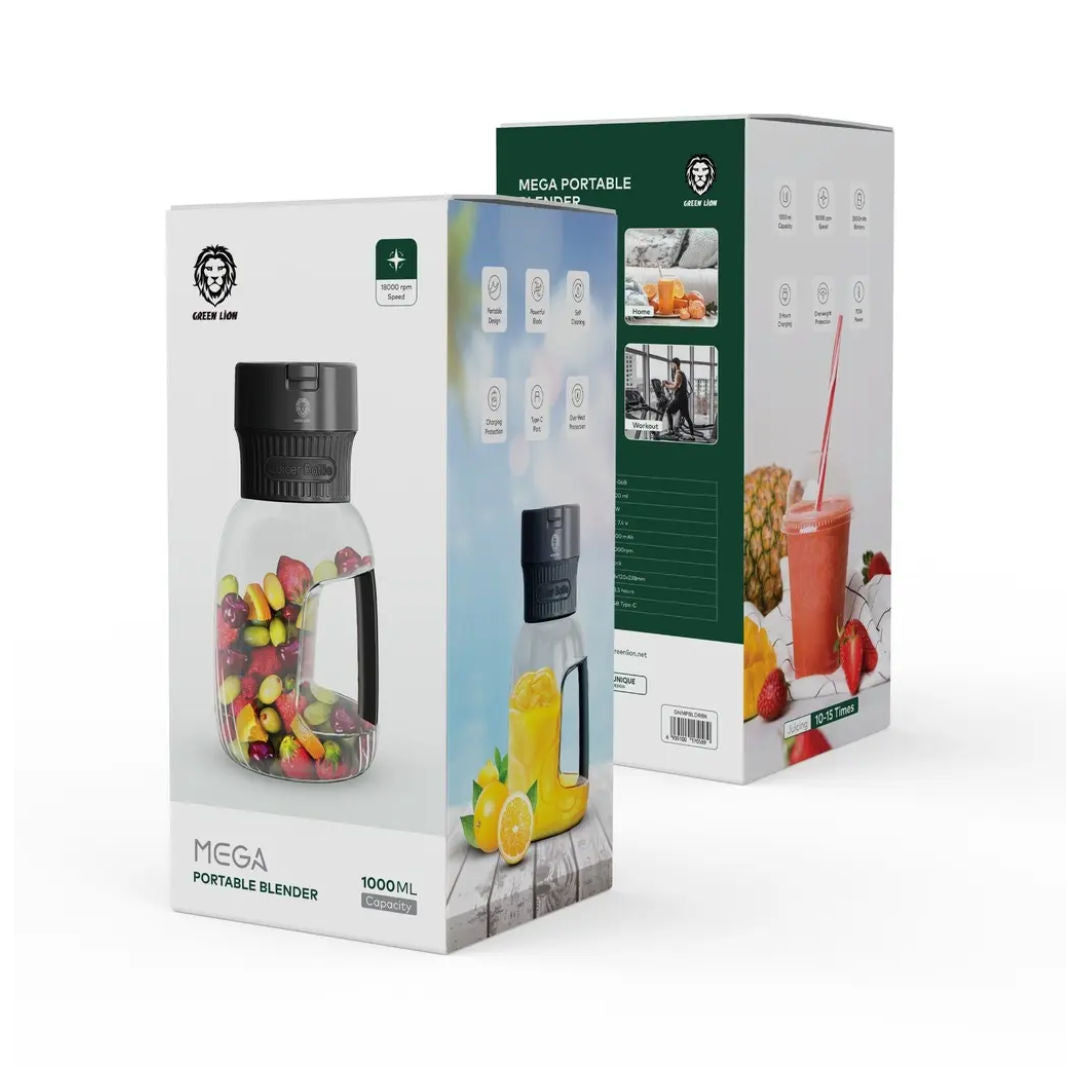 Green Lion Mega Portable Blender 1L, High-Capacity Personal Blender, Black