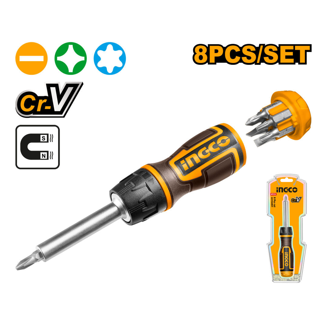 INGCO 8-Pieces Ratchet Screwdriver Set