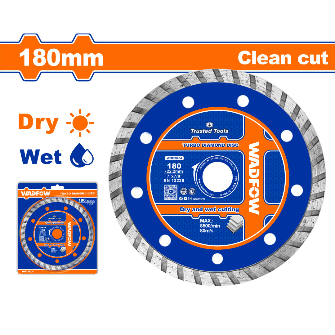 قرص قطع الماس WADFOW Turbo، 180 مم