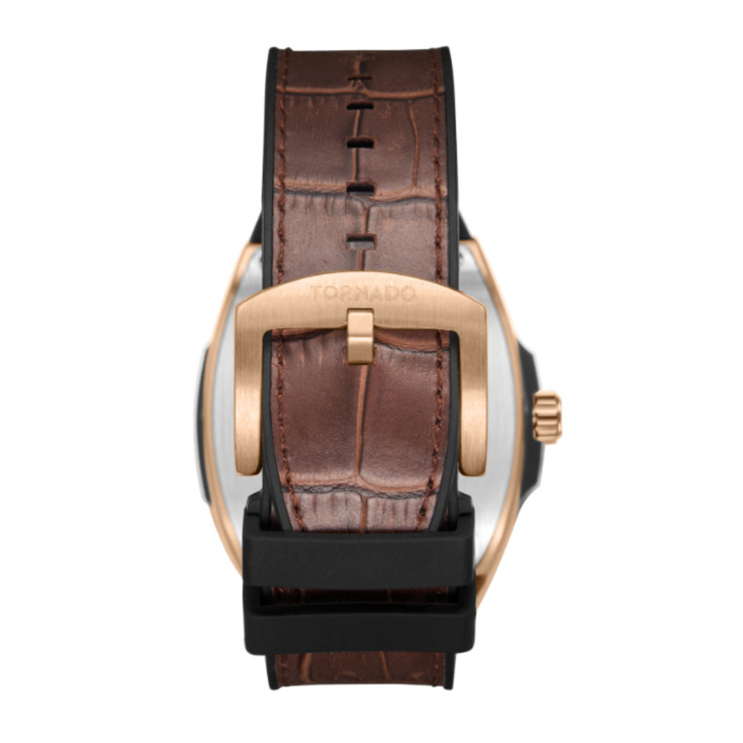 Tornado Men's Xenith Analog Display and Leather-Rubber Fusion Straps Watch, 44mm