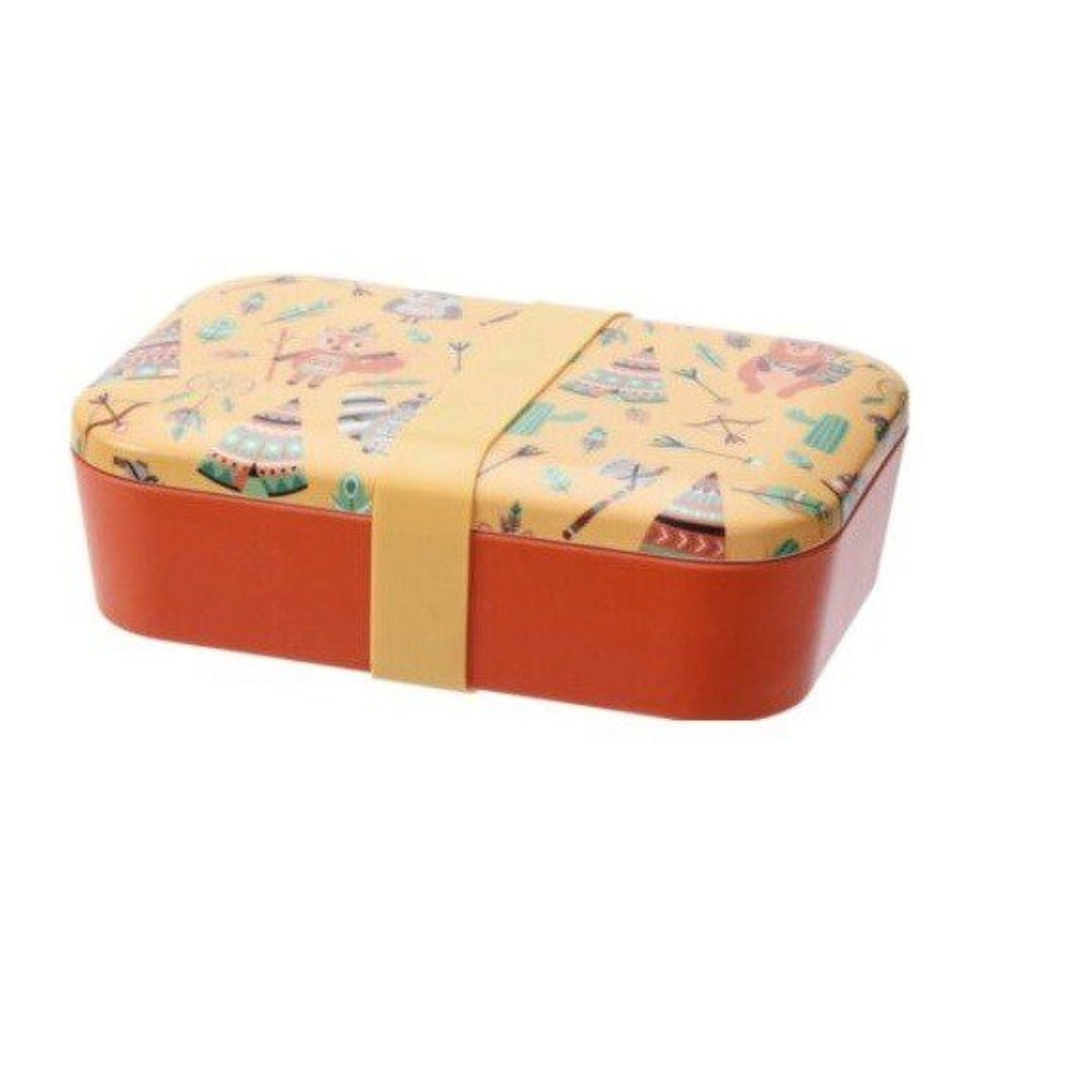 Bamboo Fiber Lunchbox with Green Silicone Band, Tipi and Animal Design