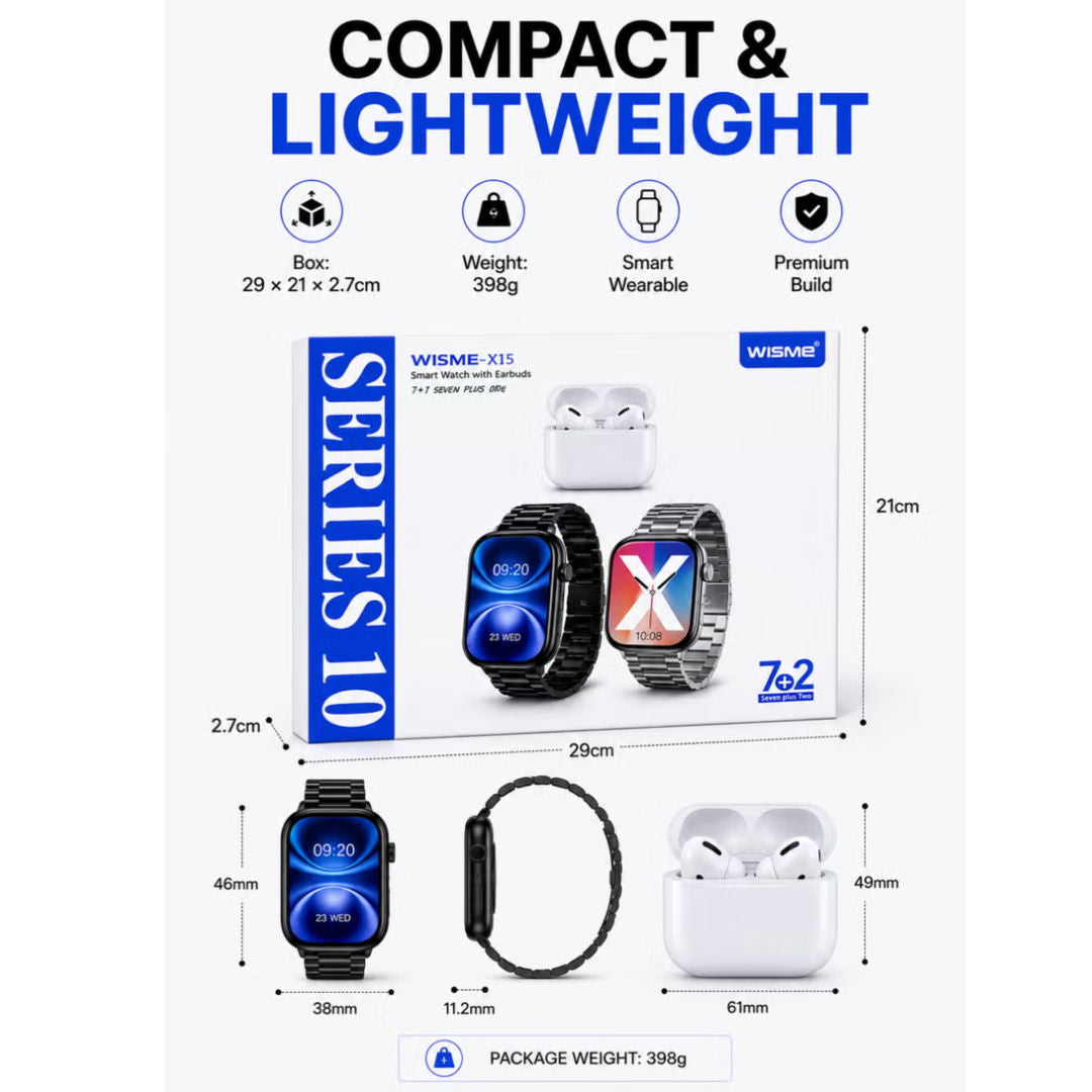 WISME X15 Smart Watch with 7 Bands + TWS Earpods