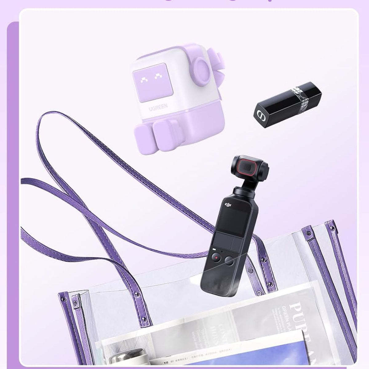 UGreen Nexode RG 65W 3-Port GaN Fast Wall Charger, Robot Design with LED Display, Purple, 35292