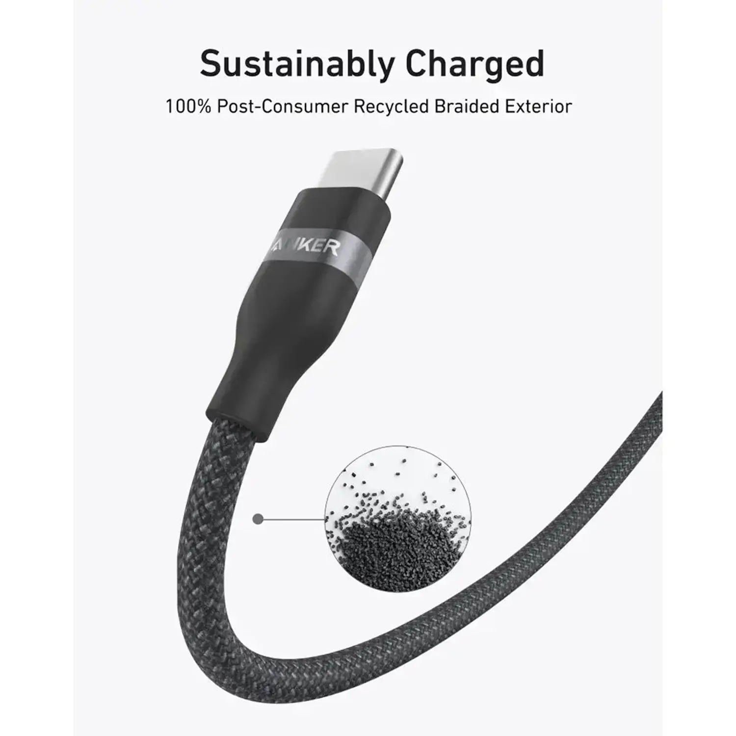كابل Anker من USB-C إلى USB-C، شحن سريع بقدرة 240 واط، بتصميم مضفر صديق للبيئة، بطول 3 أقدام