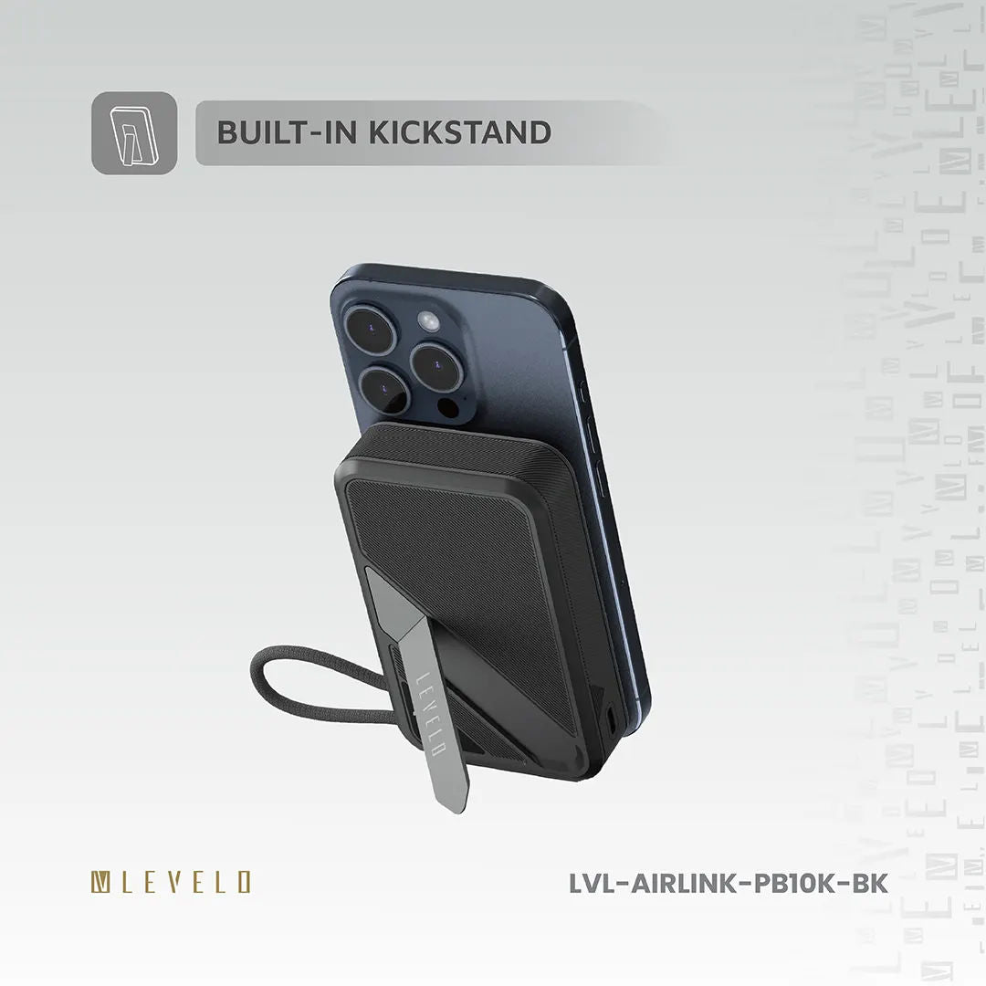 Levelo AirLink 10000mAh MagSafe Power Bank, Built-In Kickstand