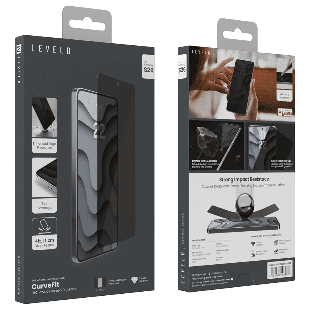 Levelo Curvefit DLC Screen Protector For Samsung S26 Series, Privacy