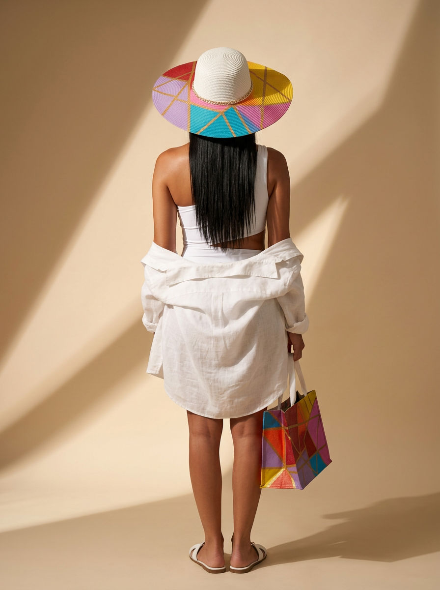 Handi Made Handpainted Multicolor Beach Set – Bag & Hat (Delivered in up to 7 days)
