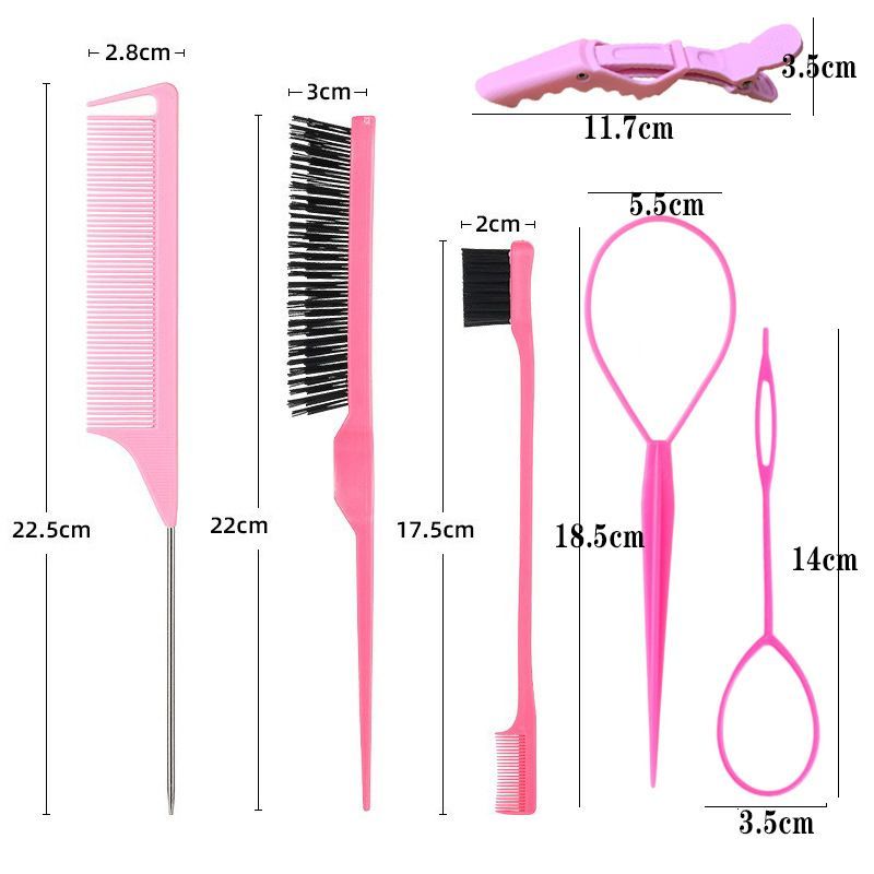 7Pcs Pink Hair Styling & Highlighting Comb Kit