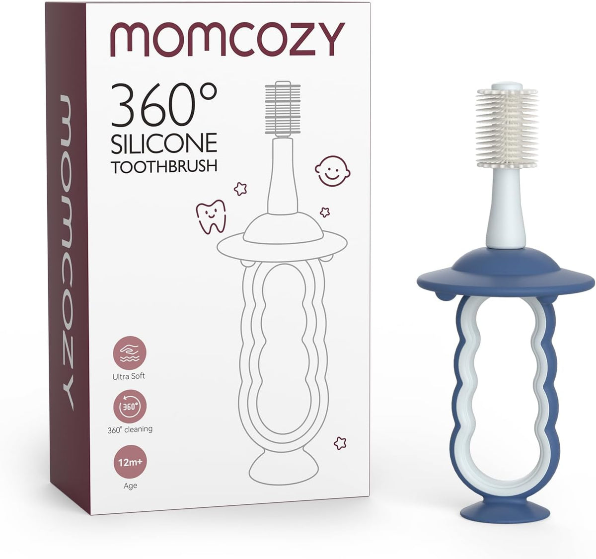 Momcozy Baby Silicone Toothbrush & Tongue Cleaner - Blue