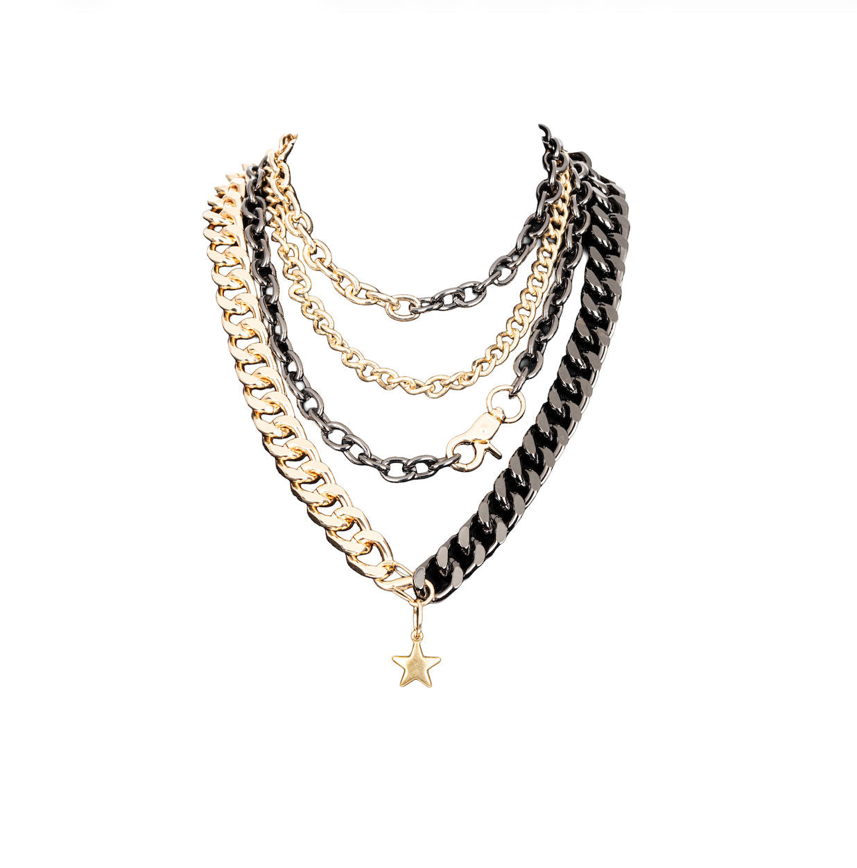 The Dark Black & Gold Layered Chain Necklace with Star Pendant