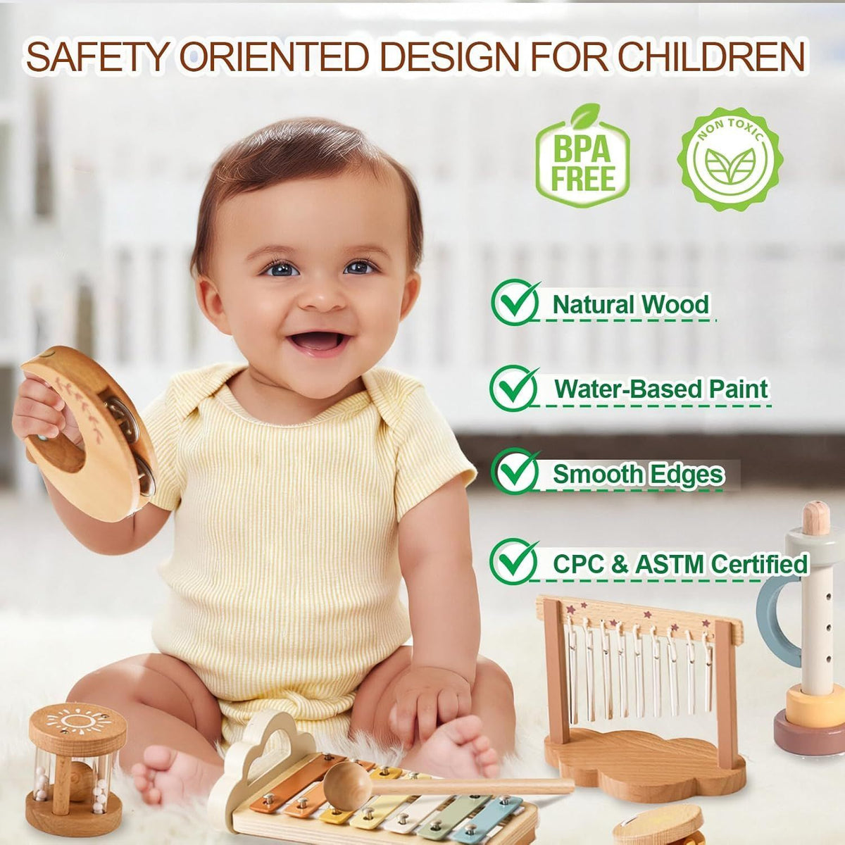 Montessori Musical Instruments Wooden Percussion Xylophone Sensory Toys Birthday Gift for Babies
