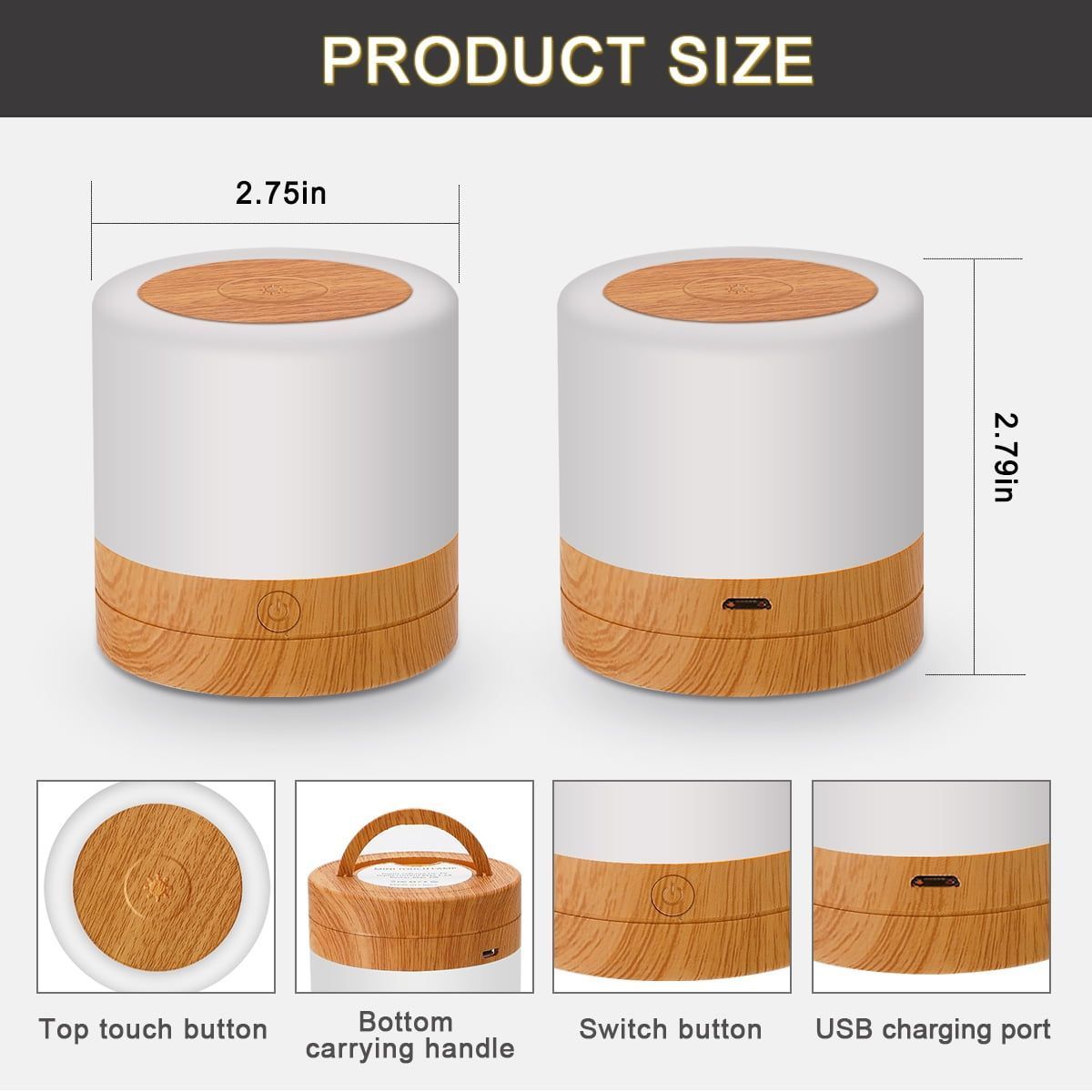 Night Light USB Rechargeable RGB Touch Lamp with 3 Level Dimming 7 Color Modes