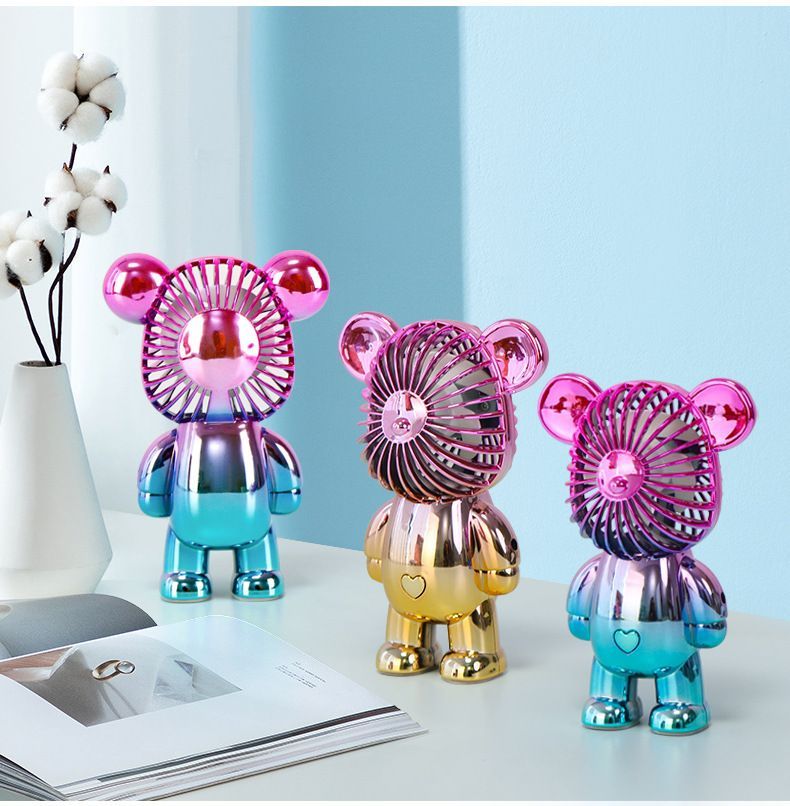 Colorful Bear Fan Gradient Electroplating Bear Electric Fan Portable Fan