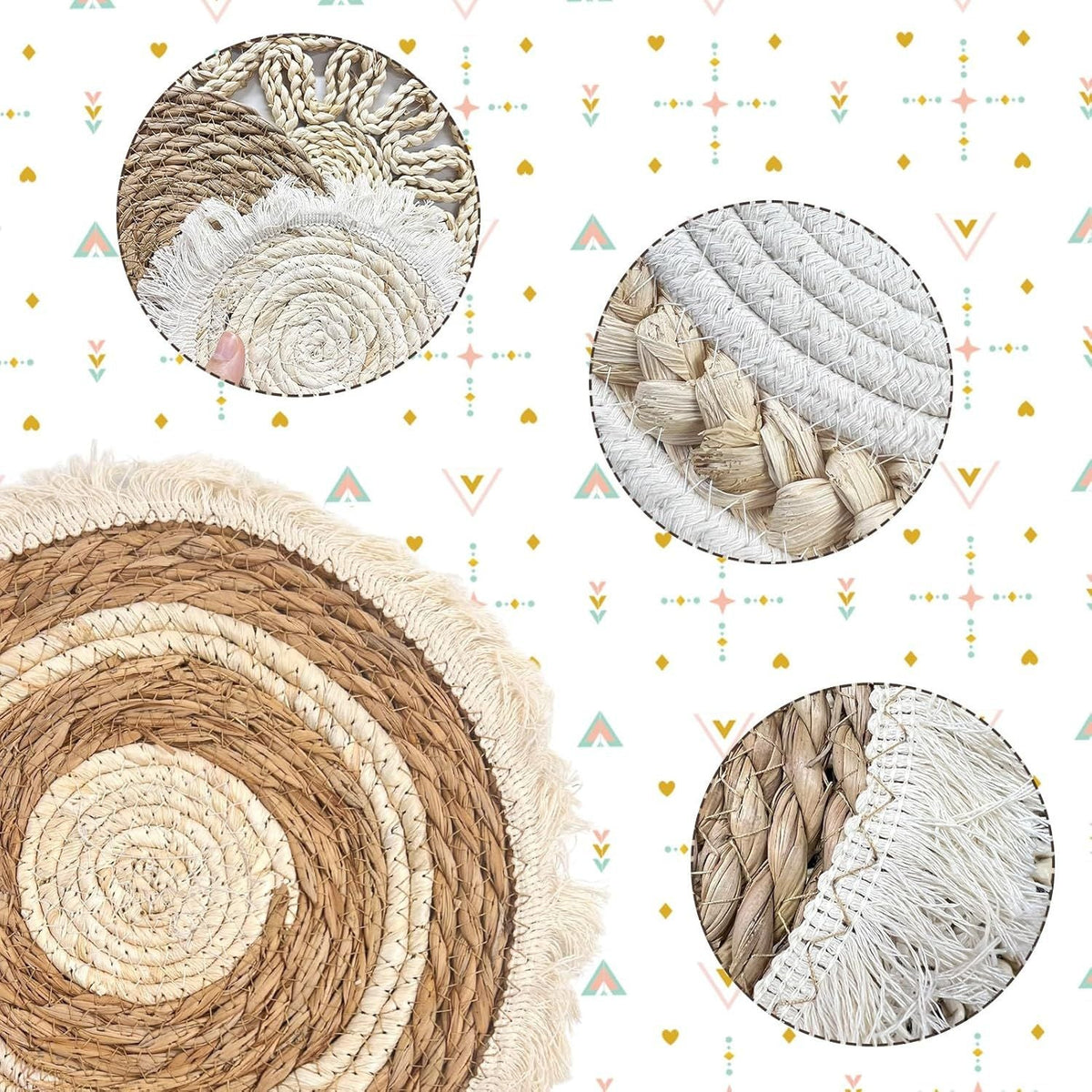 7pcs Boho Wall Baskets Wall Hanging Rattan Decor Farmhouse Macrame Hanging Woven Baskets