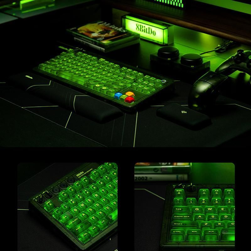 8BitDo Retro87 Mechanical Keyboard With Large Keys Green Transparent Keyboard
