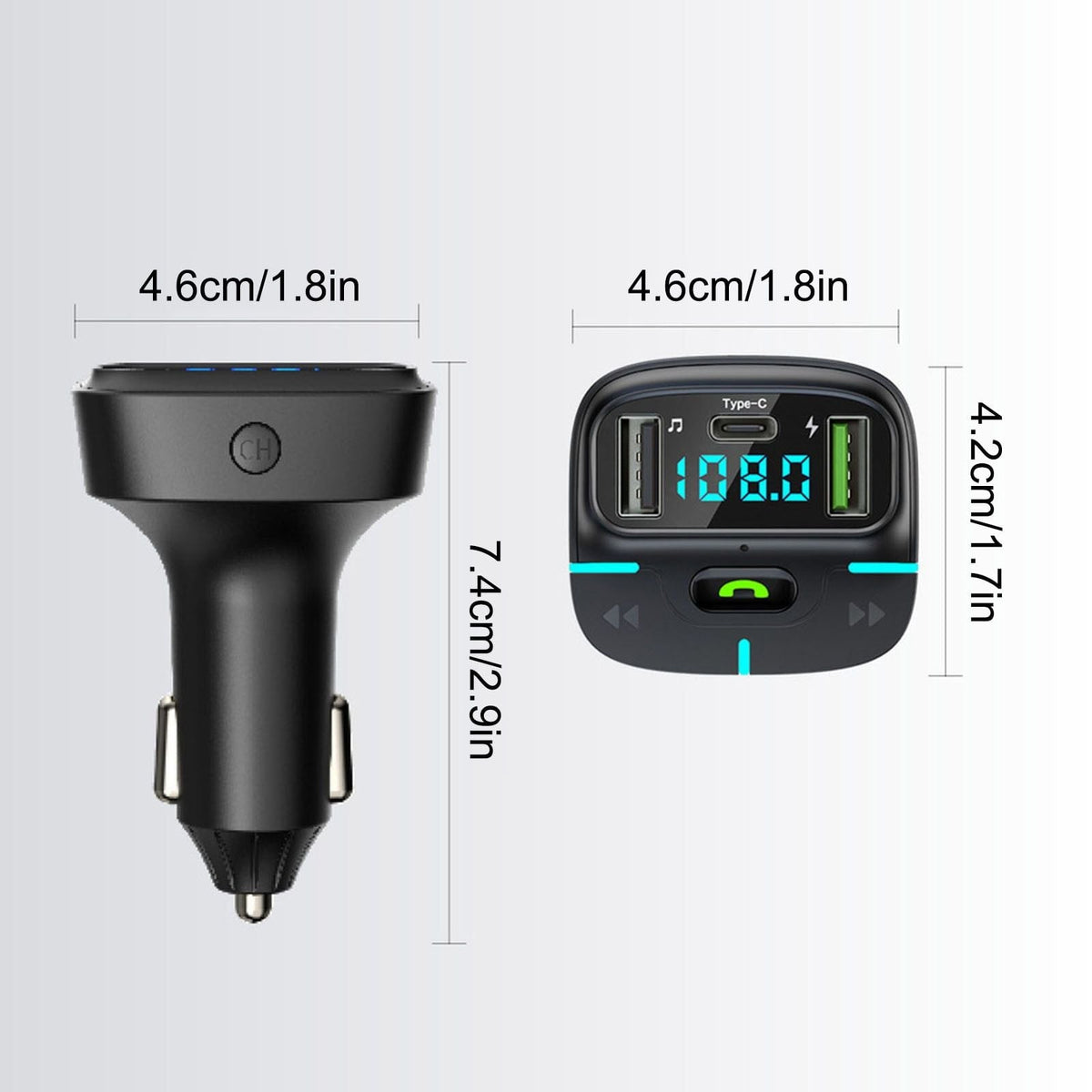 Car Mp3 Player Bluetooth 5.3 FM Modulator USB Charging Light Receiver Car Charger