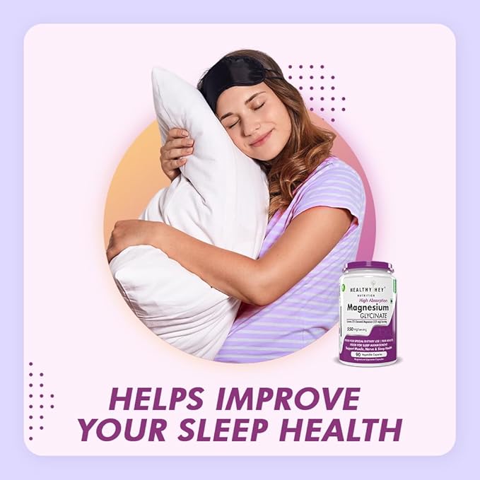 HealthyHey Magnesium Glycinate High Absorption for Sleep, Cramps, & Nerves Health - 90 Vegetable Capsules