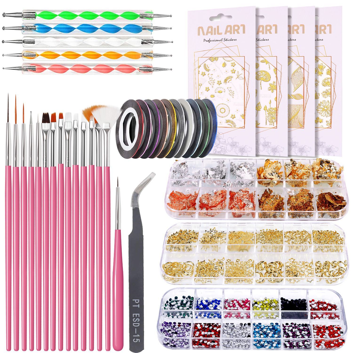 Nail Art Kit Nail Decorations Supplies Nail Art Decals Brushes Rhinestones Dotting Tools