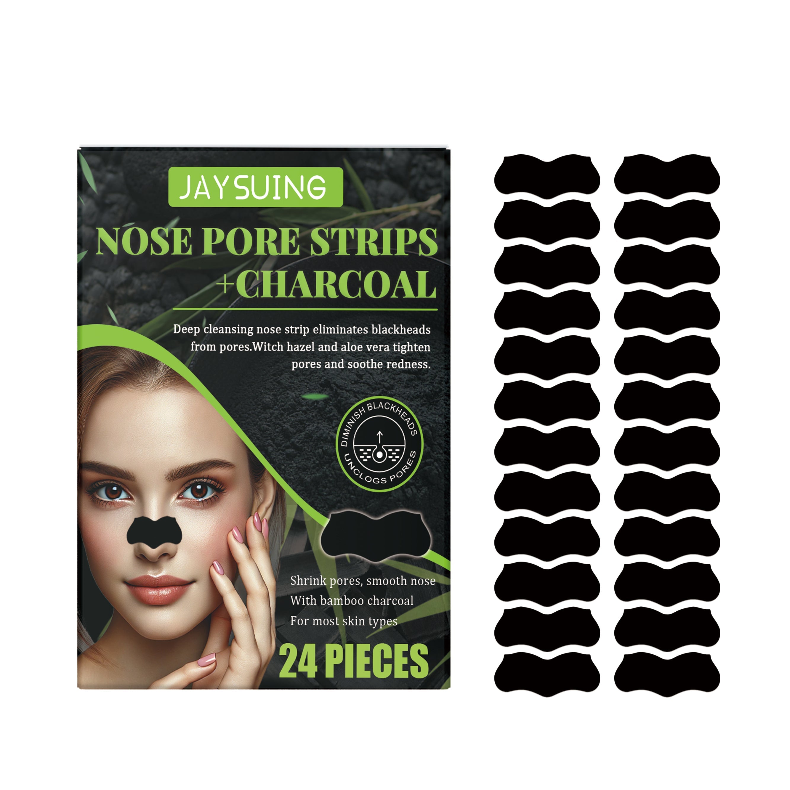 Clear Pores Blackhead Remover Patch, Charcoal & Witch Hazel, Deep Clean Nose ,24pieces