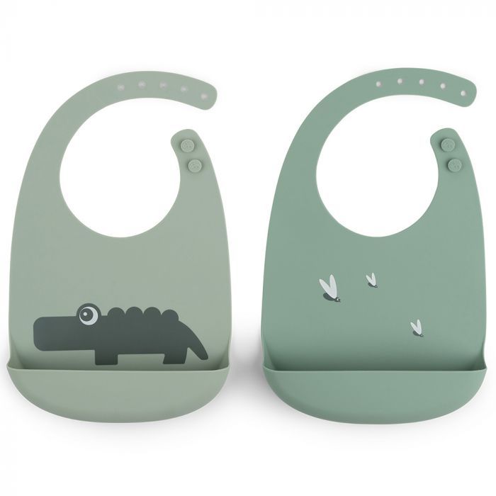 Done By Deer Silicone Bib 2-Pack Croco Green