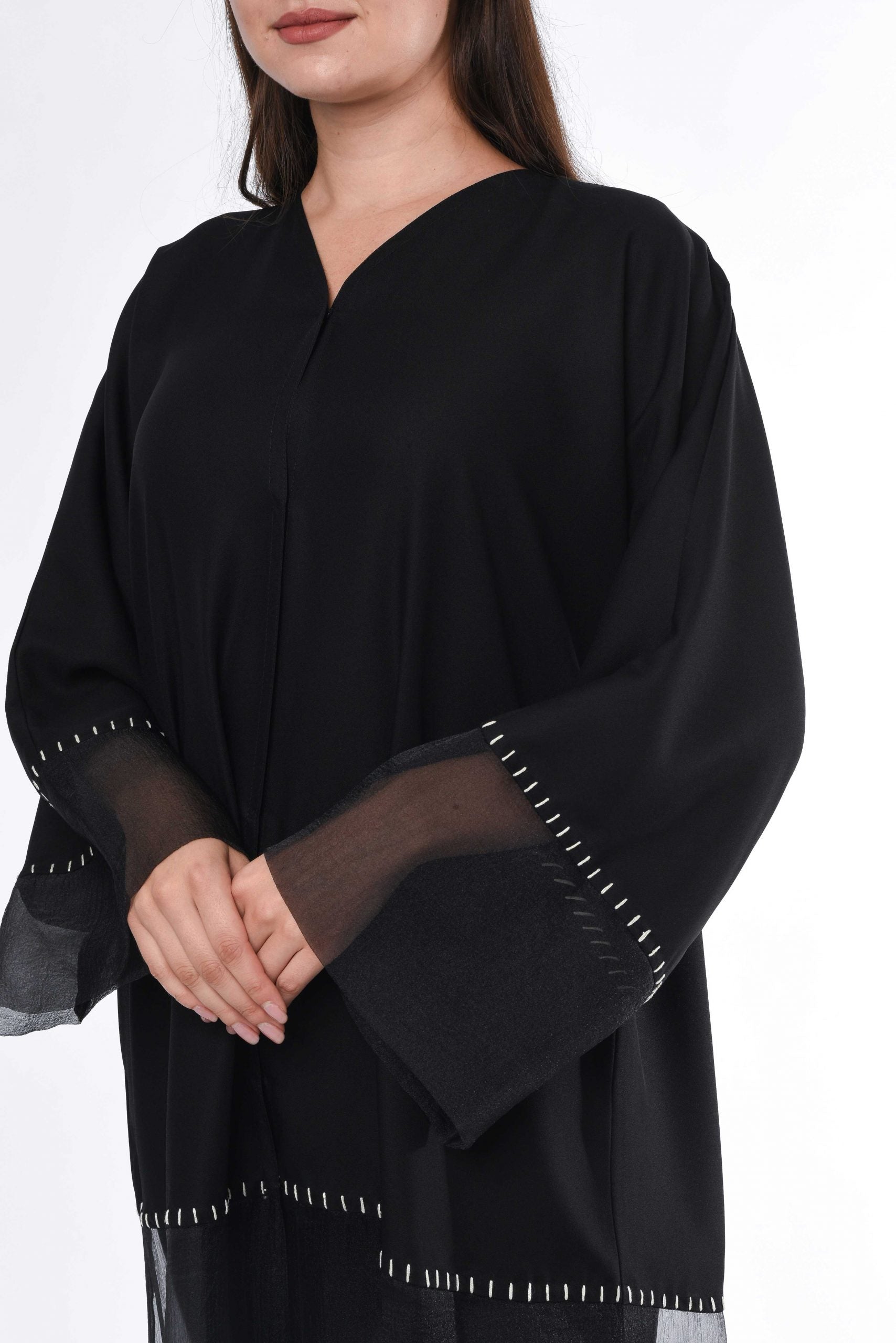 MOiSTREET Black Hand Buck Stitch Abaya