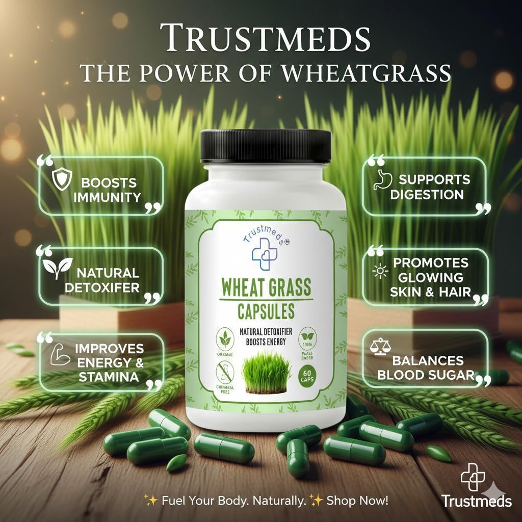 Trustmeds Wheat Grass Capsules for Digestion Energy & Stamina