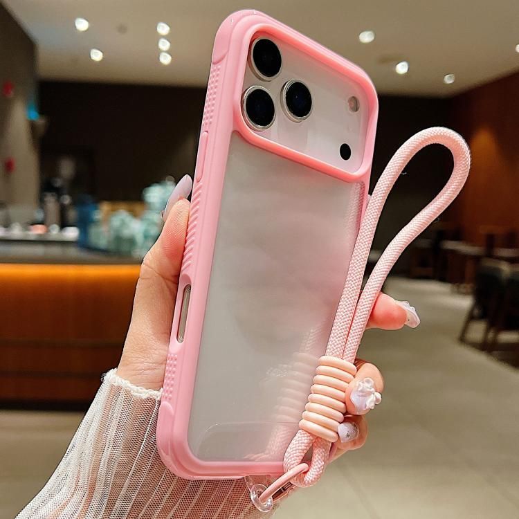 For iPhone 18 Pro Max / iPhone 17 Pro Max Solid Color Edge Transparency Acrylic TPU Phone Case with Wrist Strap