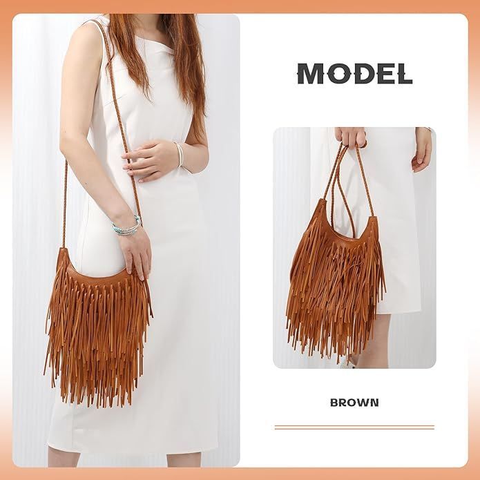 Vintage Fringe Hobo Bags Faux Leather Crossbody Bag with Long Tassels for Women
