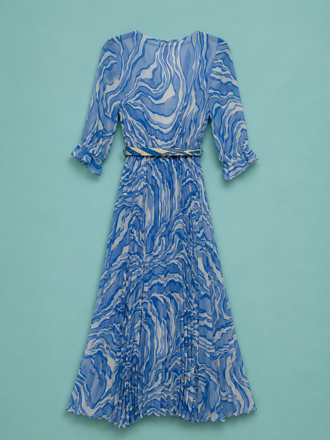 Tendresse Boutique Blue & White Pleated Dress