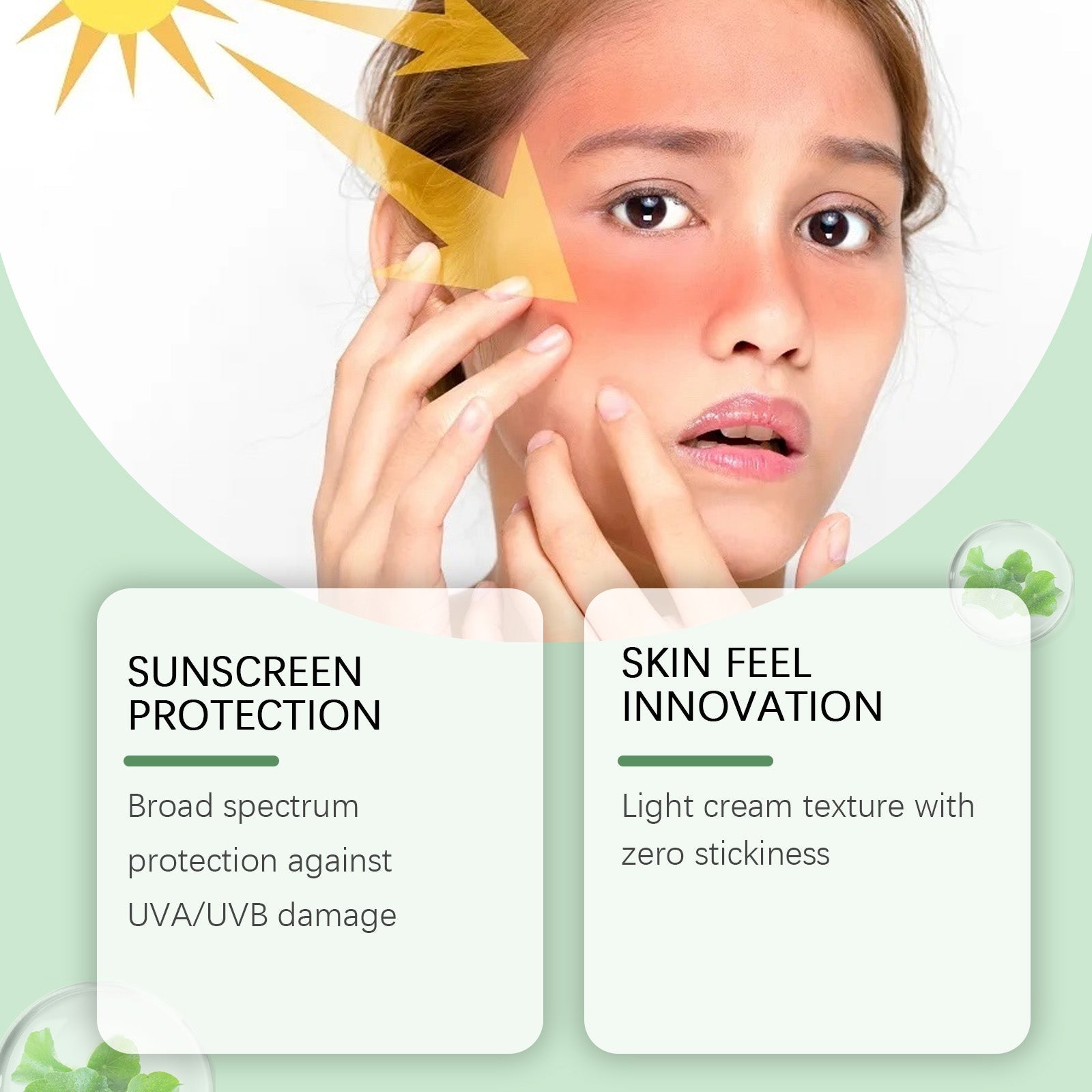 Centella Asiatica Facial Cream, SPF 50, Broad Spectrum, Gentle, Moisturizing, Summer Skin Protection ,50g