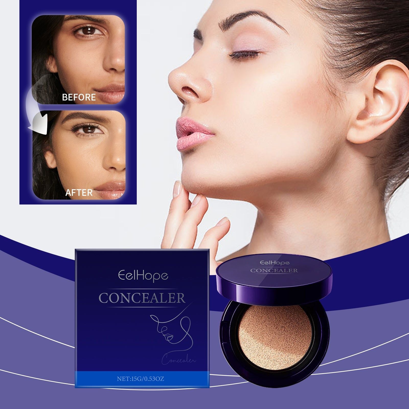 Air Cushion Concealer Foundation, Hydrating Brightening Face Makeup, Easy Coverup ,15g