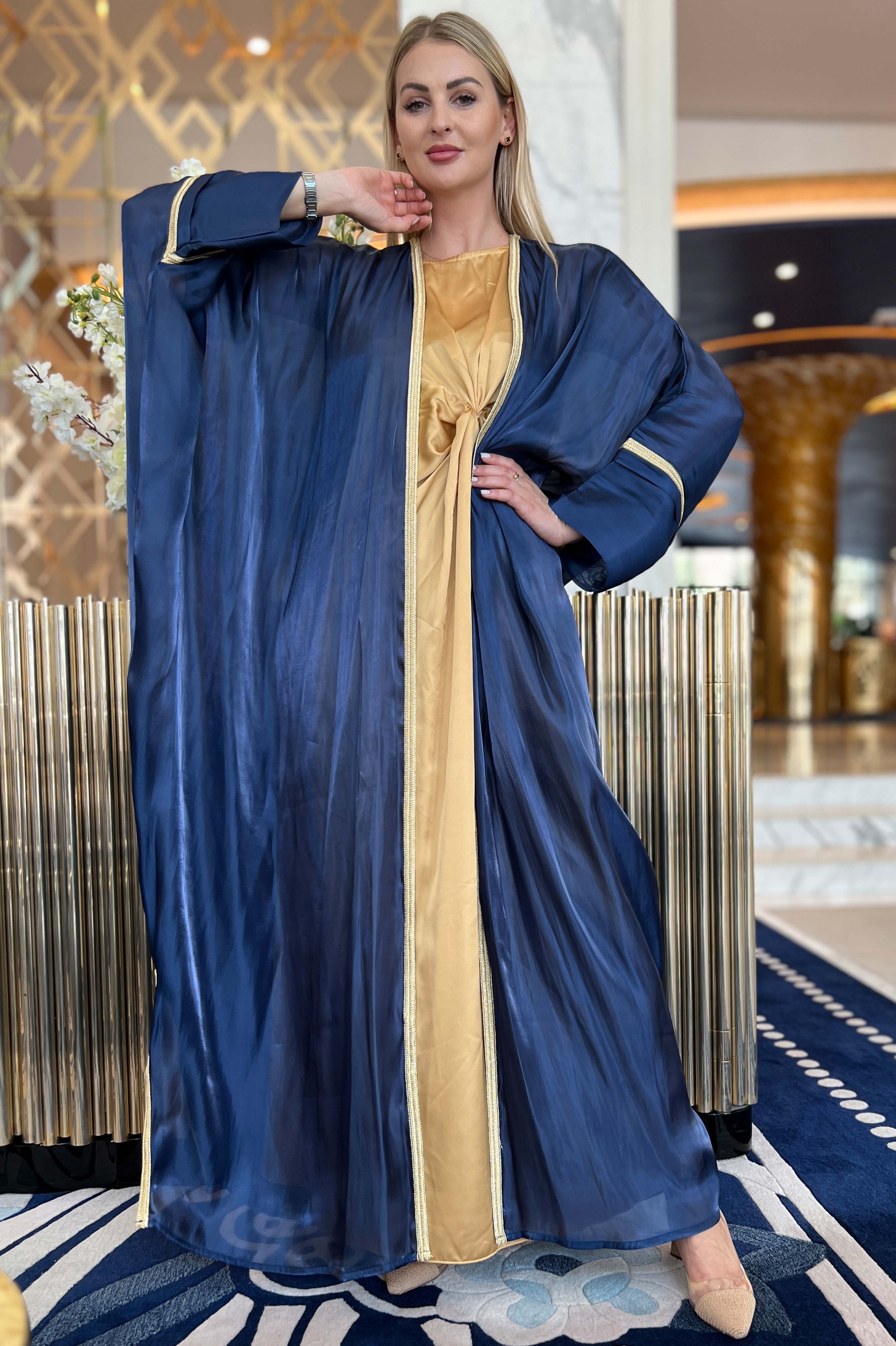 MOiSTREET Navy Rotana Shimmer Bhist Abaya Set