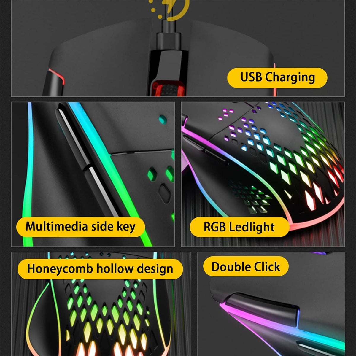 Wireless Gaming Mouse Silent Click Rechargeable Gaming Mouse with Dual Click Button
